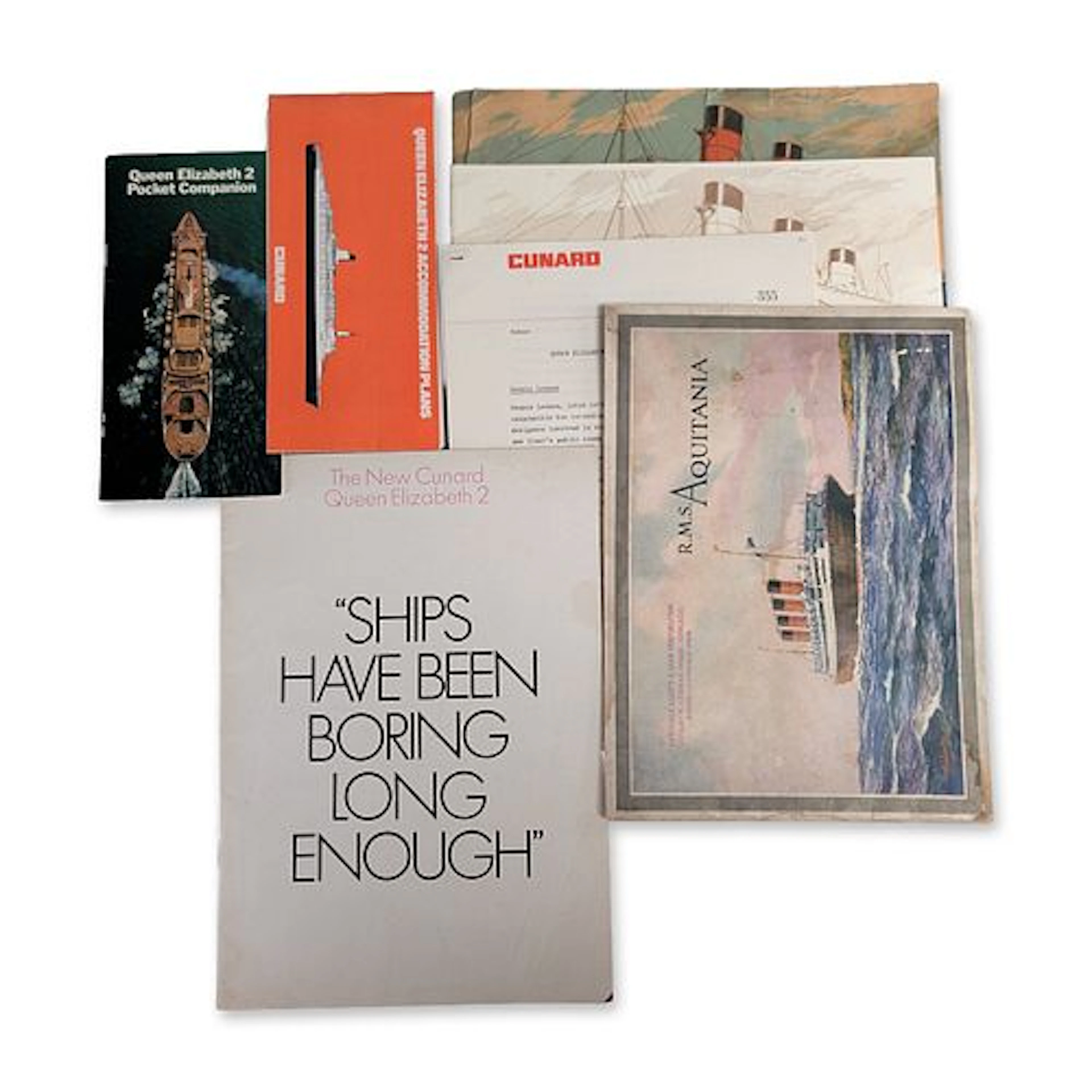 7pc Cunard Line 1930s-1970s Ocean Liner Ephemera Collection