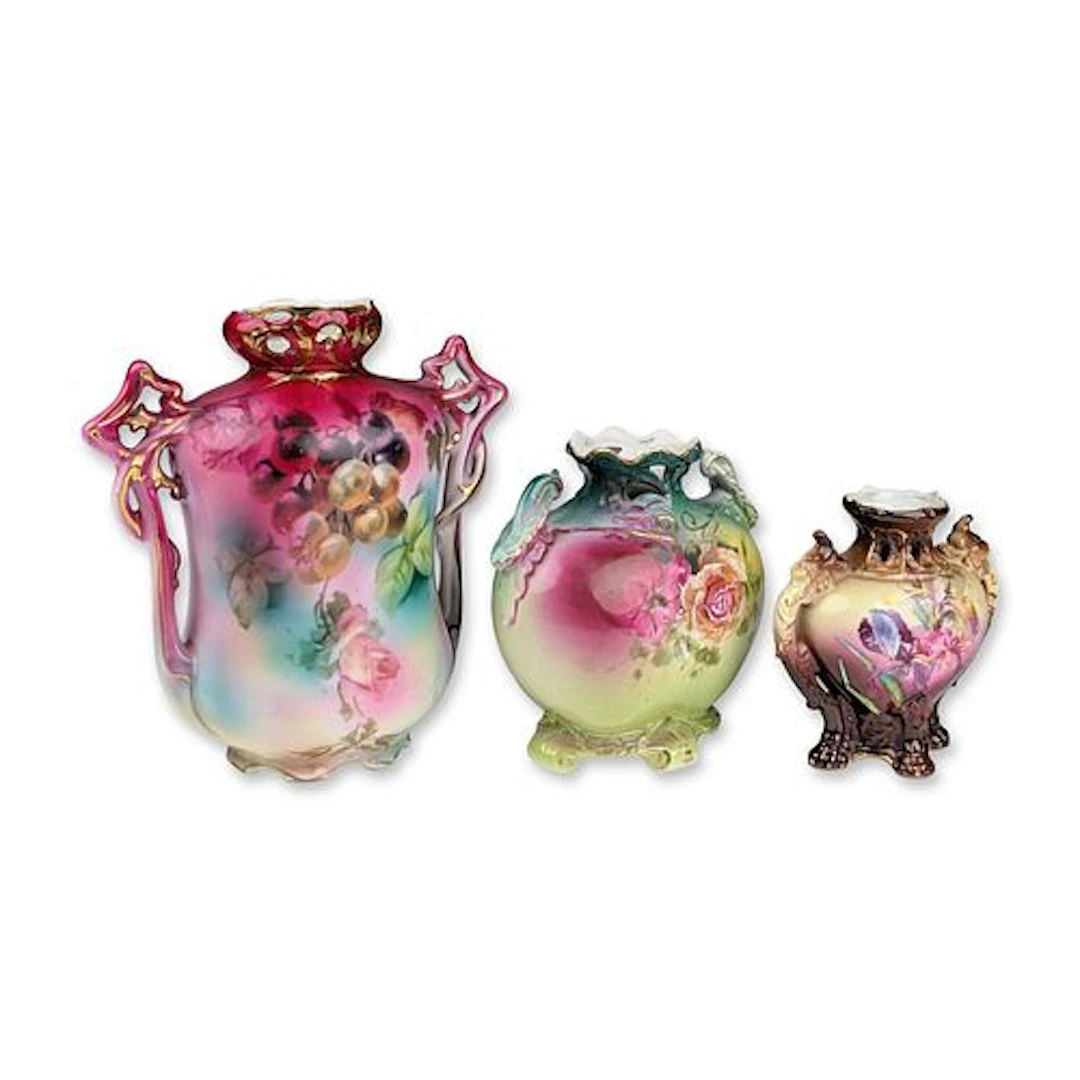 3pc Royal Bonn Germany Hand Painted Porcelain Vases