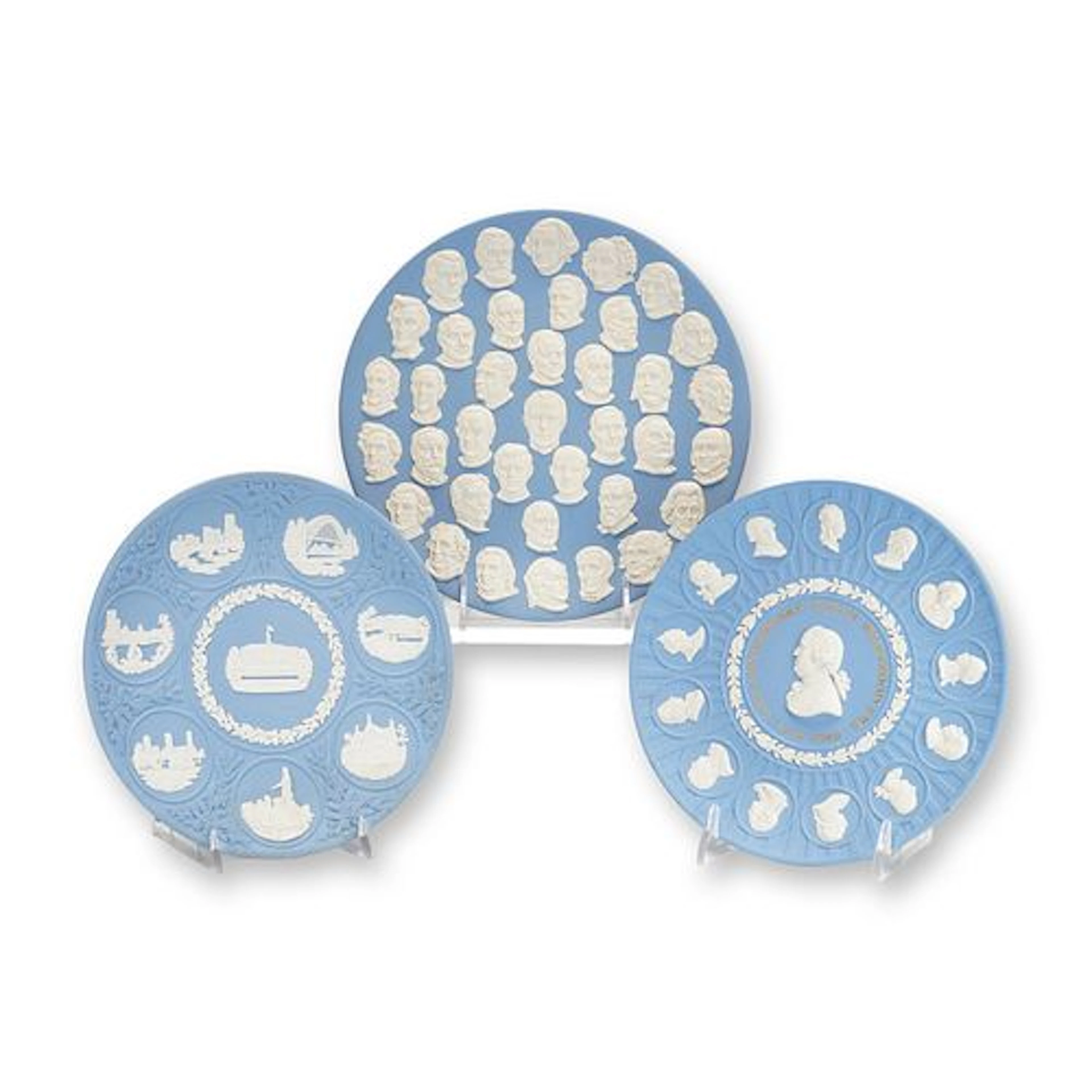 3pc Wedgwood Pale Blue Jasperware Commemorative Plates