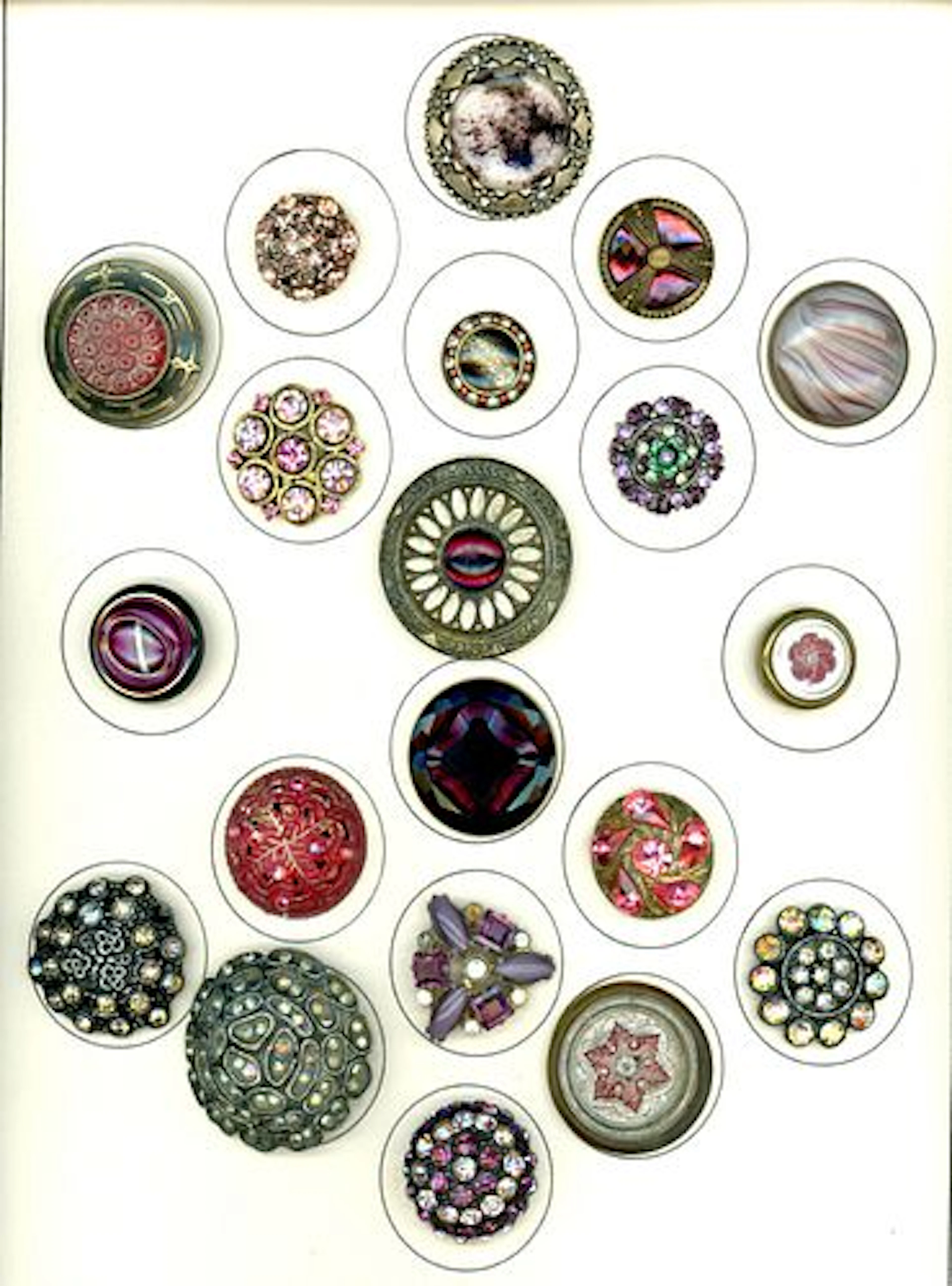 A CARD OF DIVISION 1 & 3 GLASS IN METAL BUTTONS