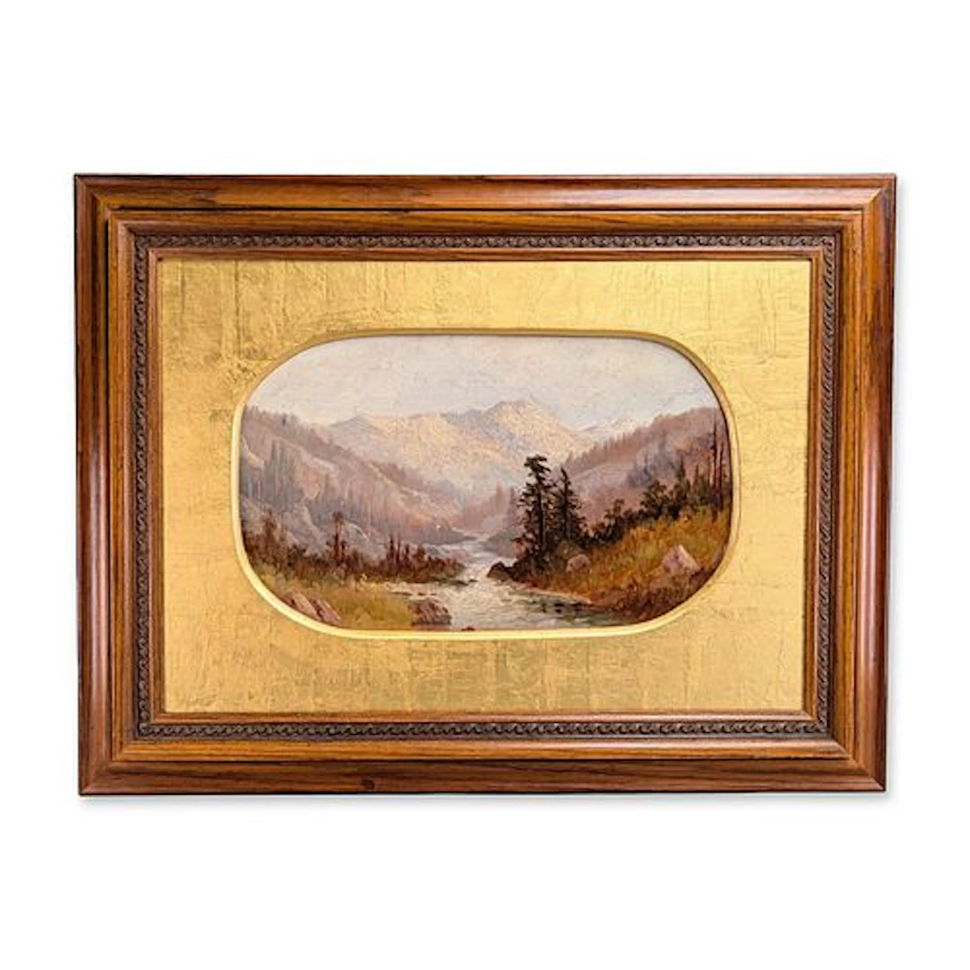 Late 19th-Century American Tonalist School Oil on Board Mountain Landscape