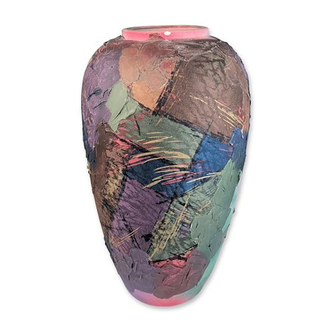 Large Ovoid Mixed Media Abstract Studio Pottery Vase