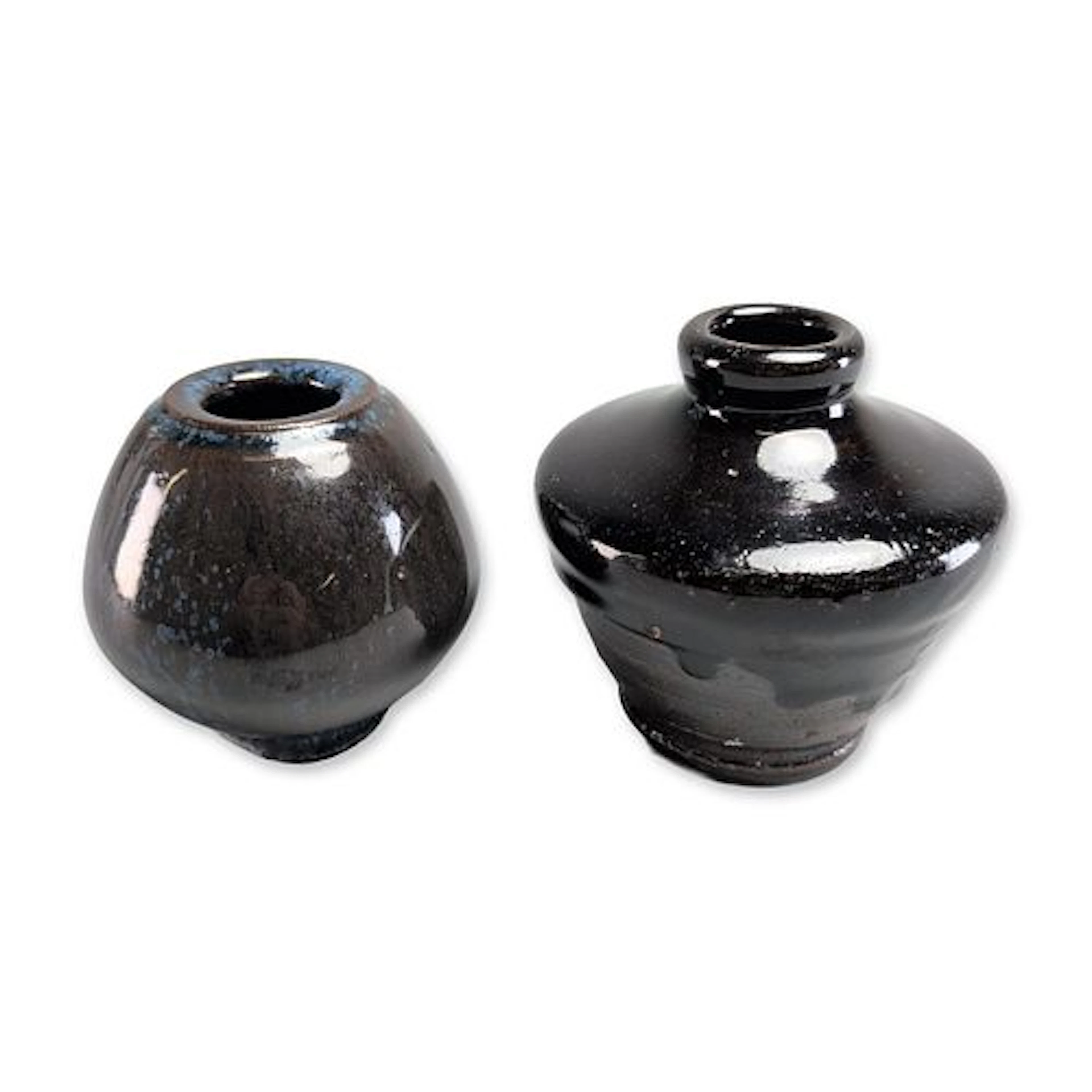 Japanese Style Black Glazed Stoneware Jar Vase Wabi Sabi