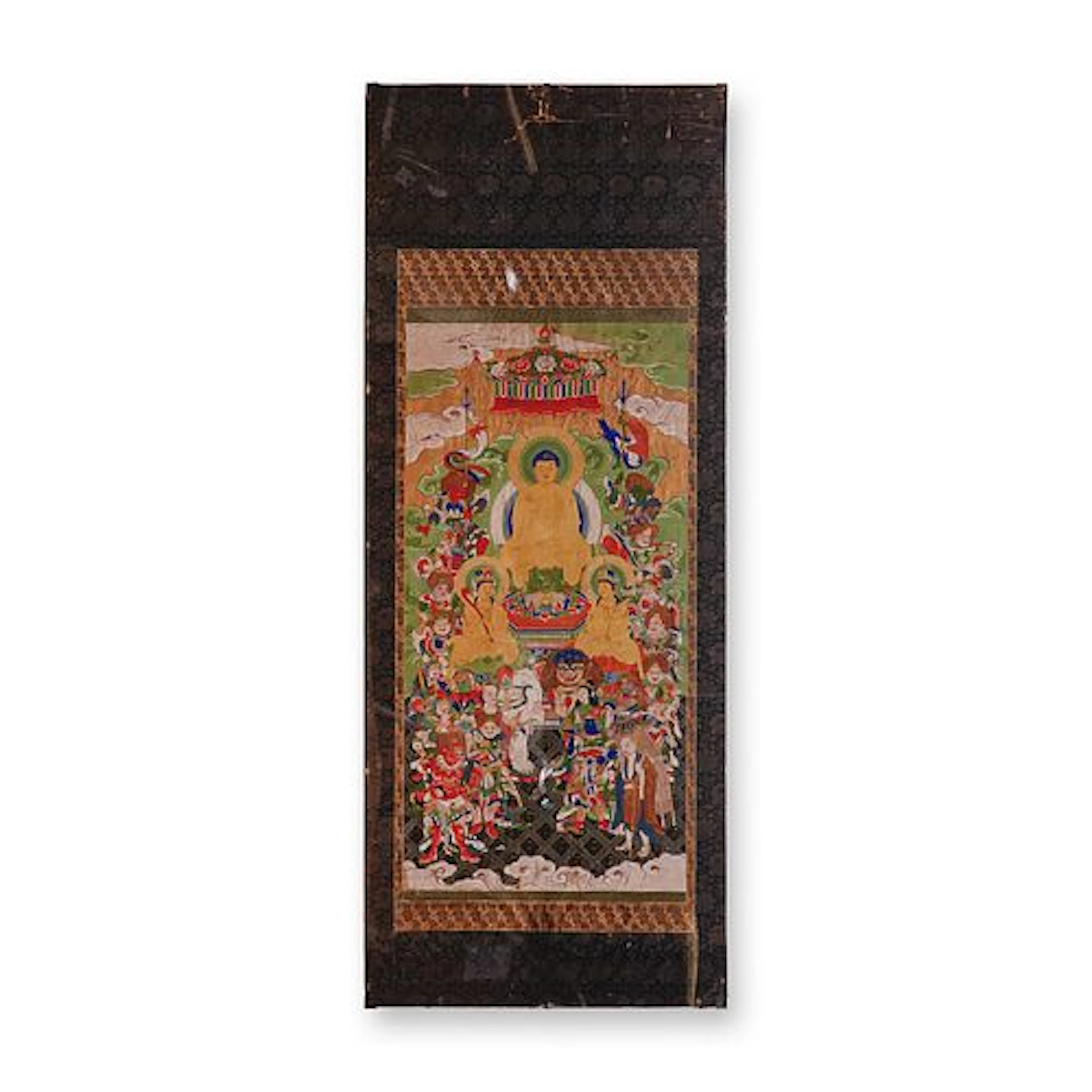 19th Century Tibetan Thangka Depicting Buddha, Tempera on Silk & Cotton