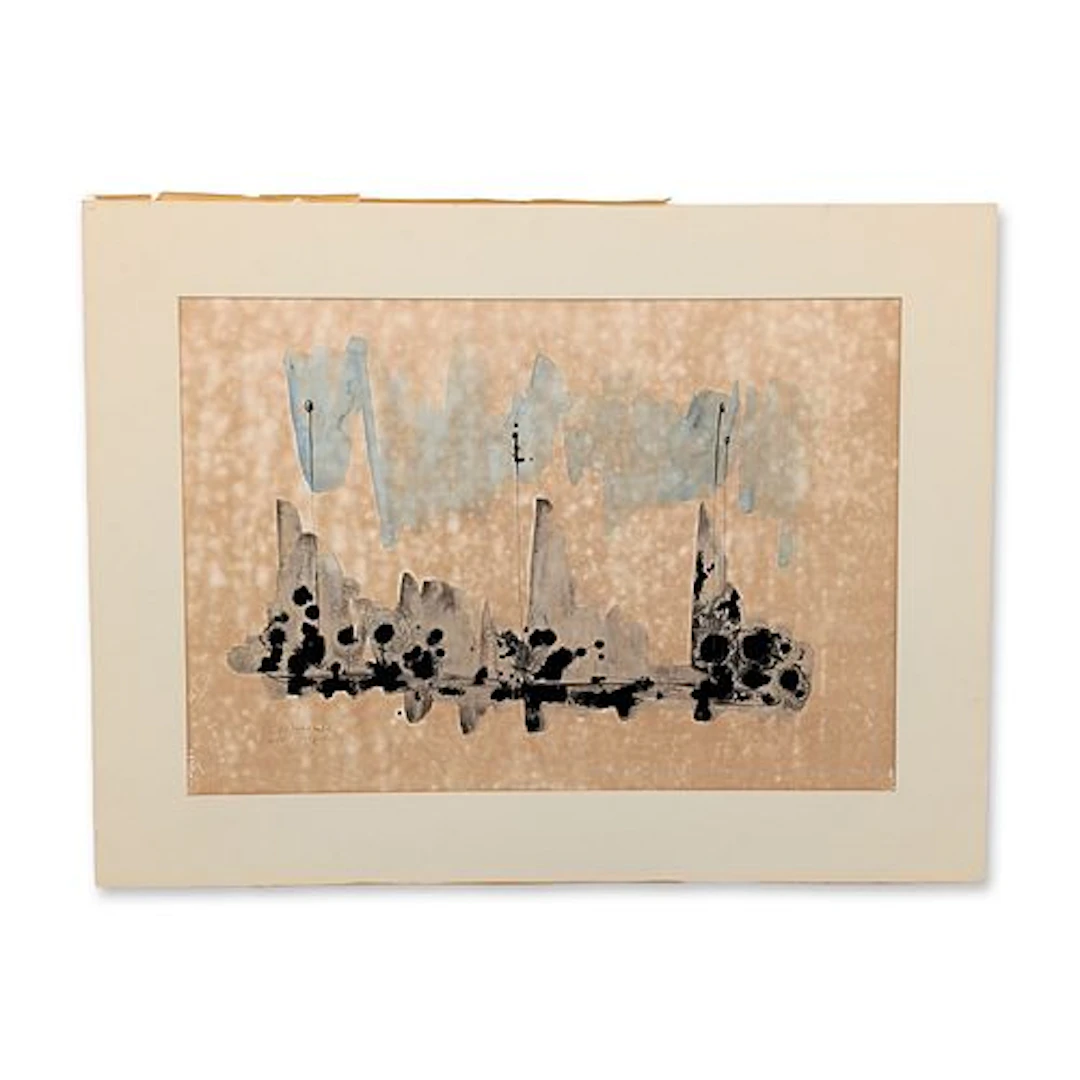 Large 1968 Mixed Media Abstract Composition on Paper, Signed