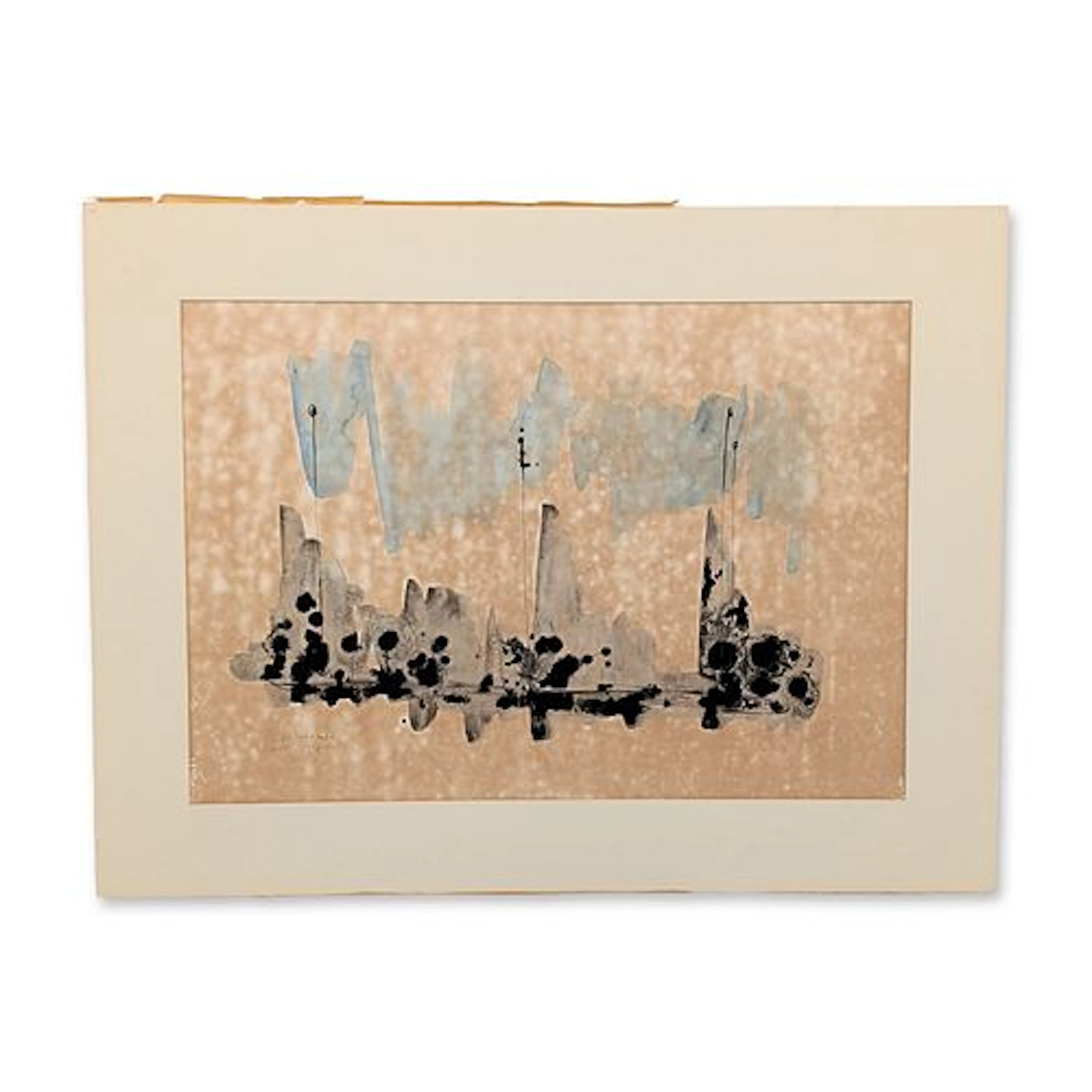Large 1968 Mixed Media Abstract Composition on Paper, Signed