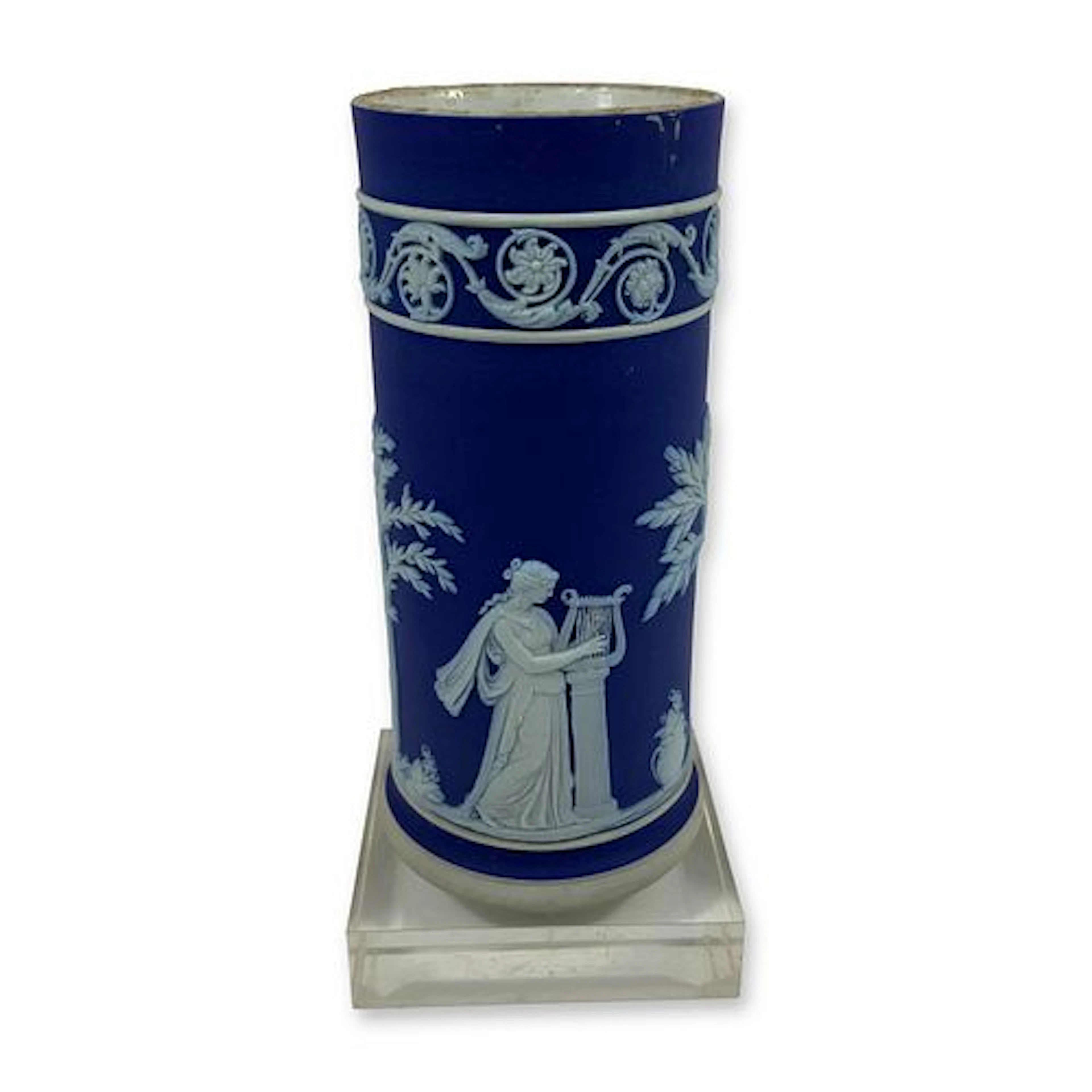 Wedgwood Cobalt Blue Jasperware Neoclassical Spill Vase