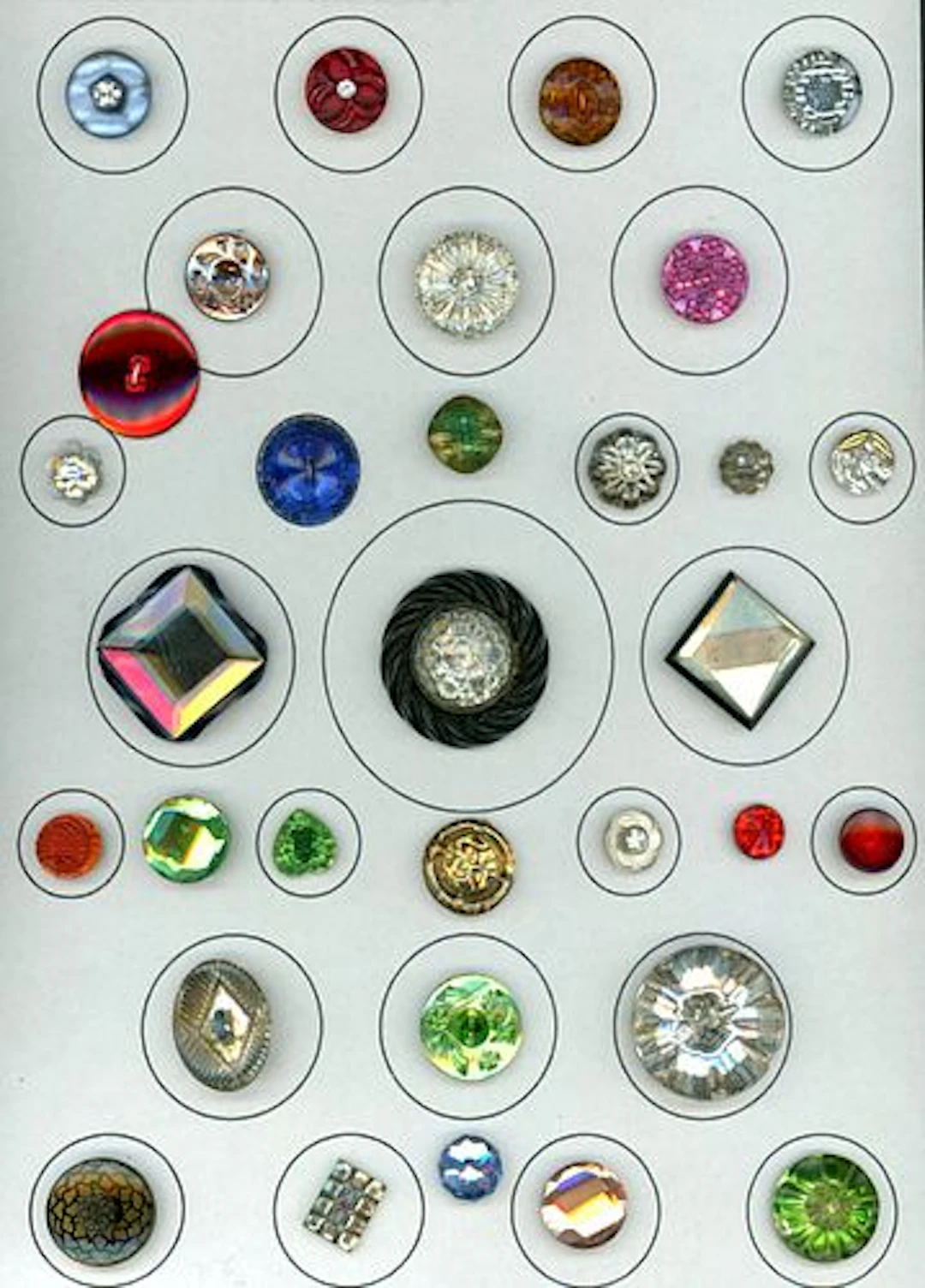 A CARD OF DIVISION ONE & THREE MIRROR BACKED BUTTONS
