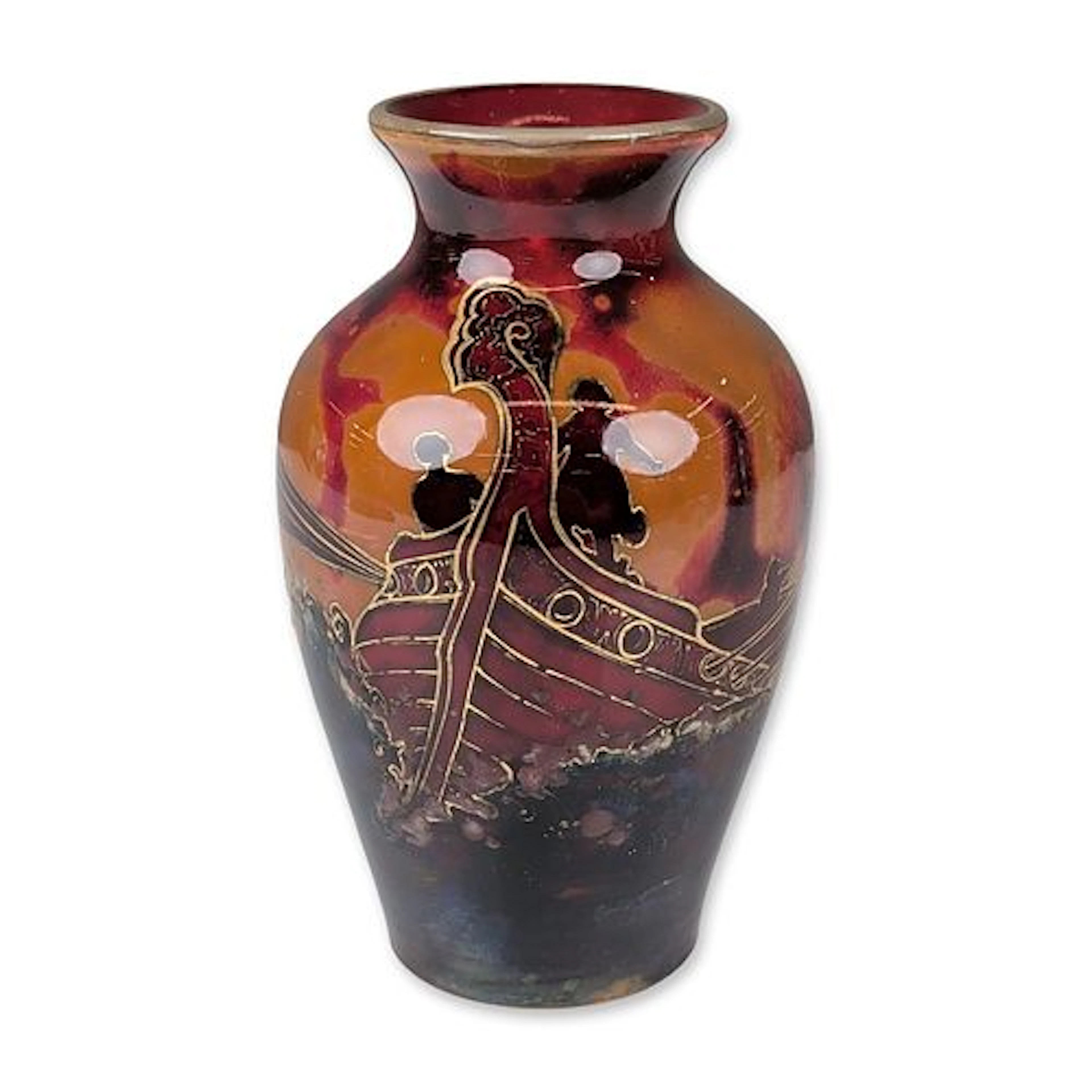 Bernard Moore Flambe Viking Longship Vase