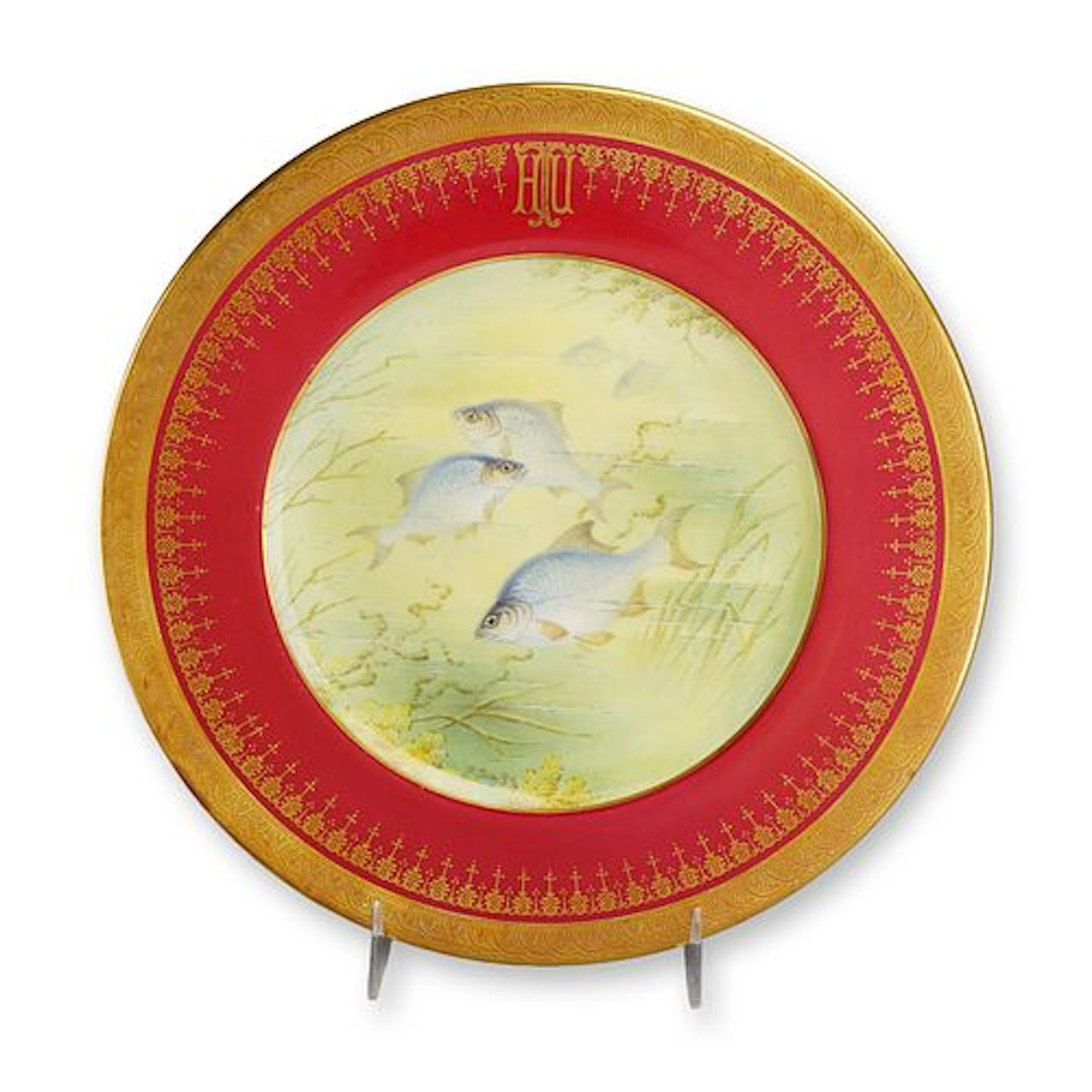 Coalport Porcelain Cabinet Plate with Hand-Painted Fish Study