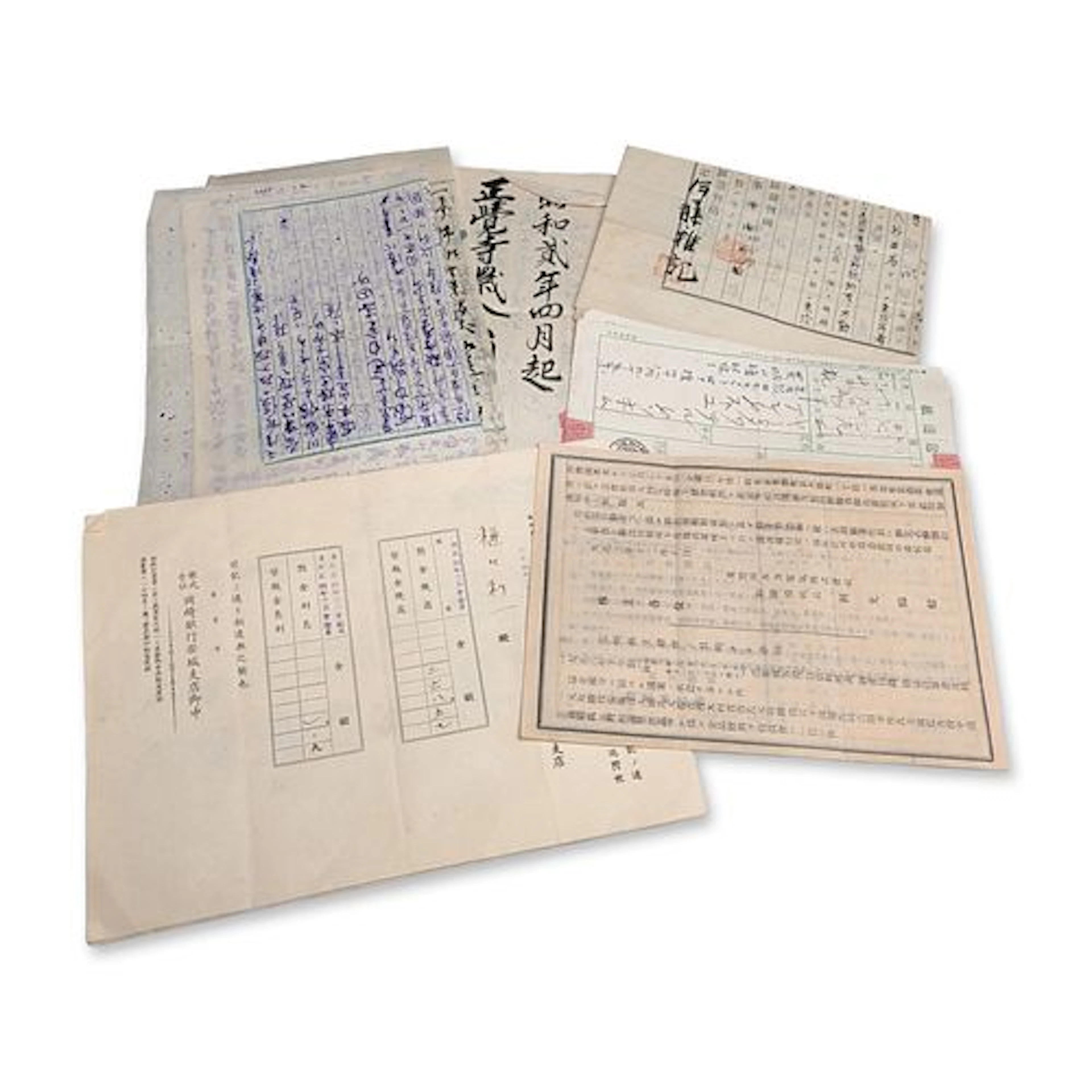 9pc Japanese Archival Documents and Ephemera, Taisho and Showa Periods