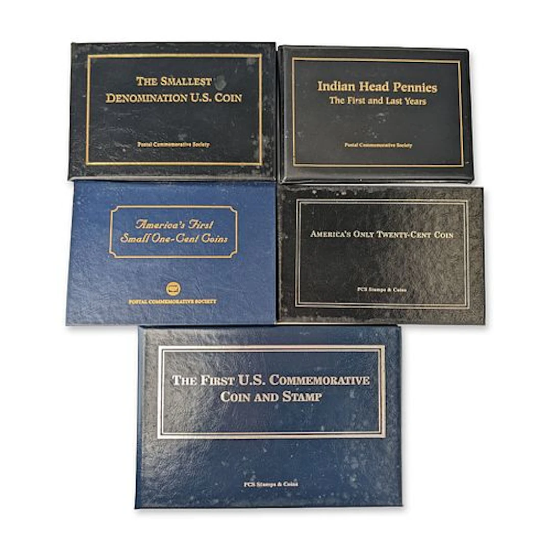 5pc US Commemorative Coin and Stamp Collection in PCS Presentation Folders