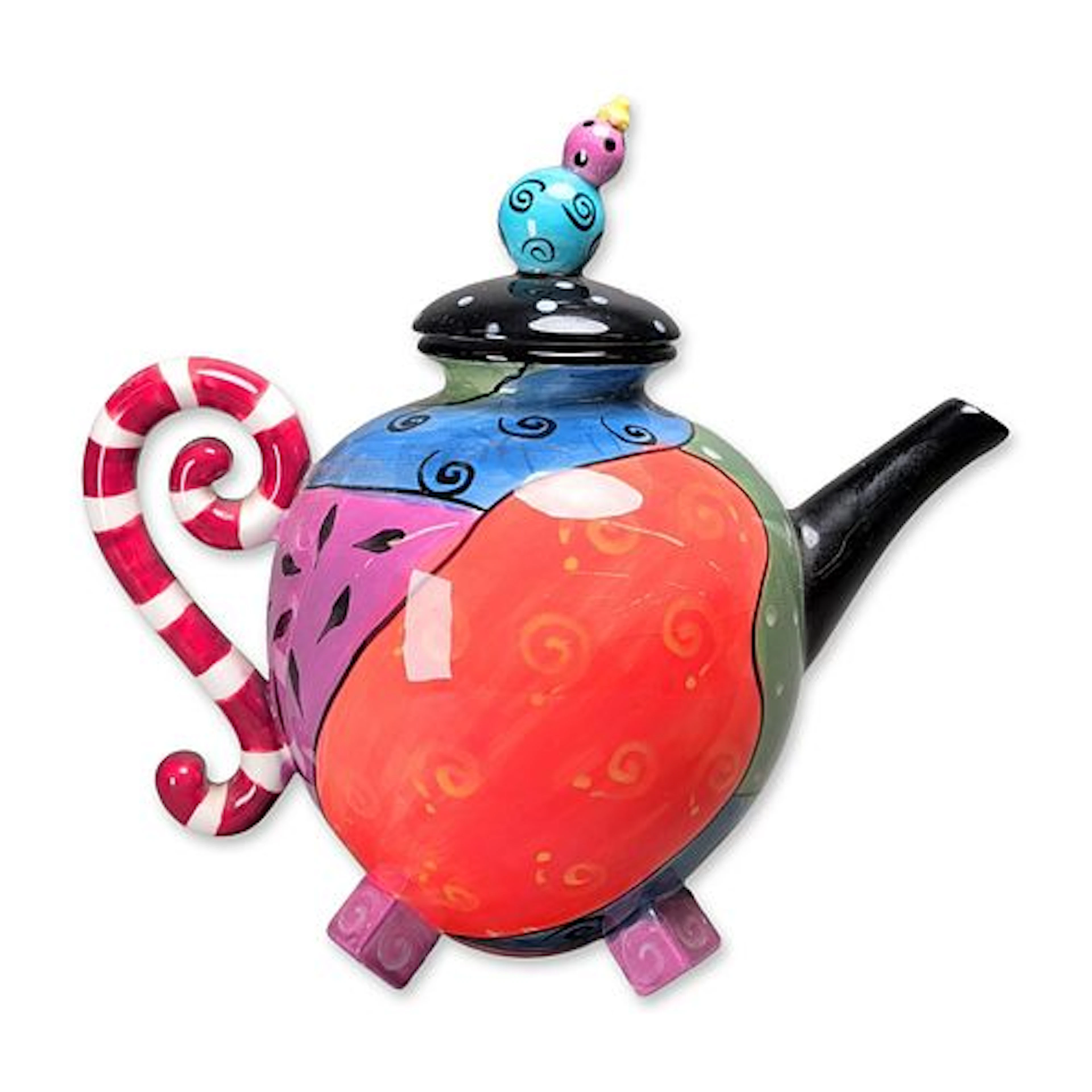 Whimsical Multi-Patterned Hand Painted Ceramic Teapot