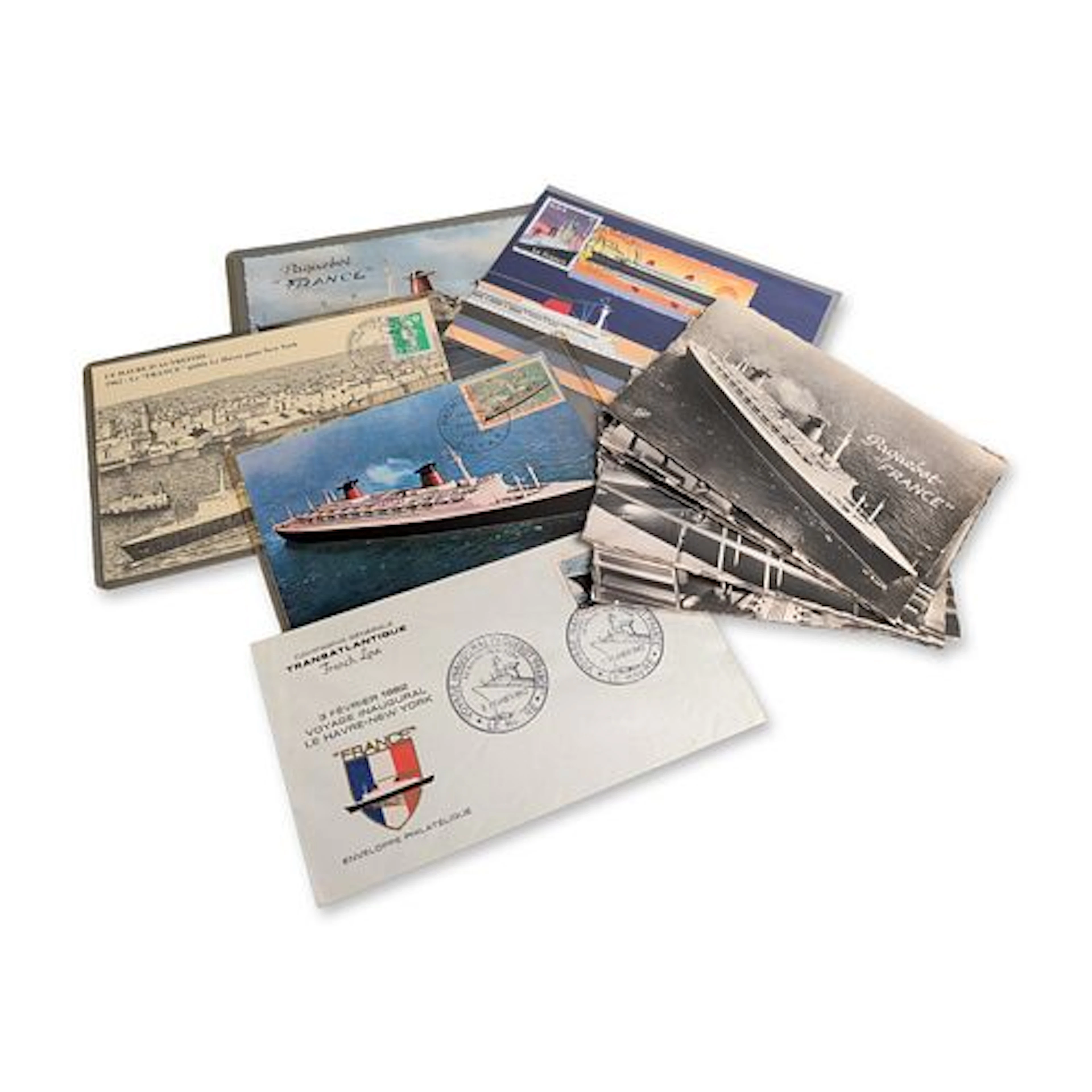 15pc SS France Ocean Liner Philatelic and Postcard Collection