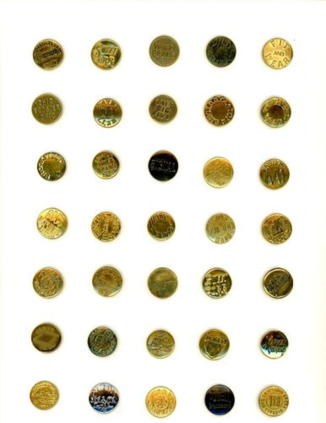 A CARD OF DIVISION ONE OVERALL BUTTONS