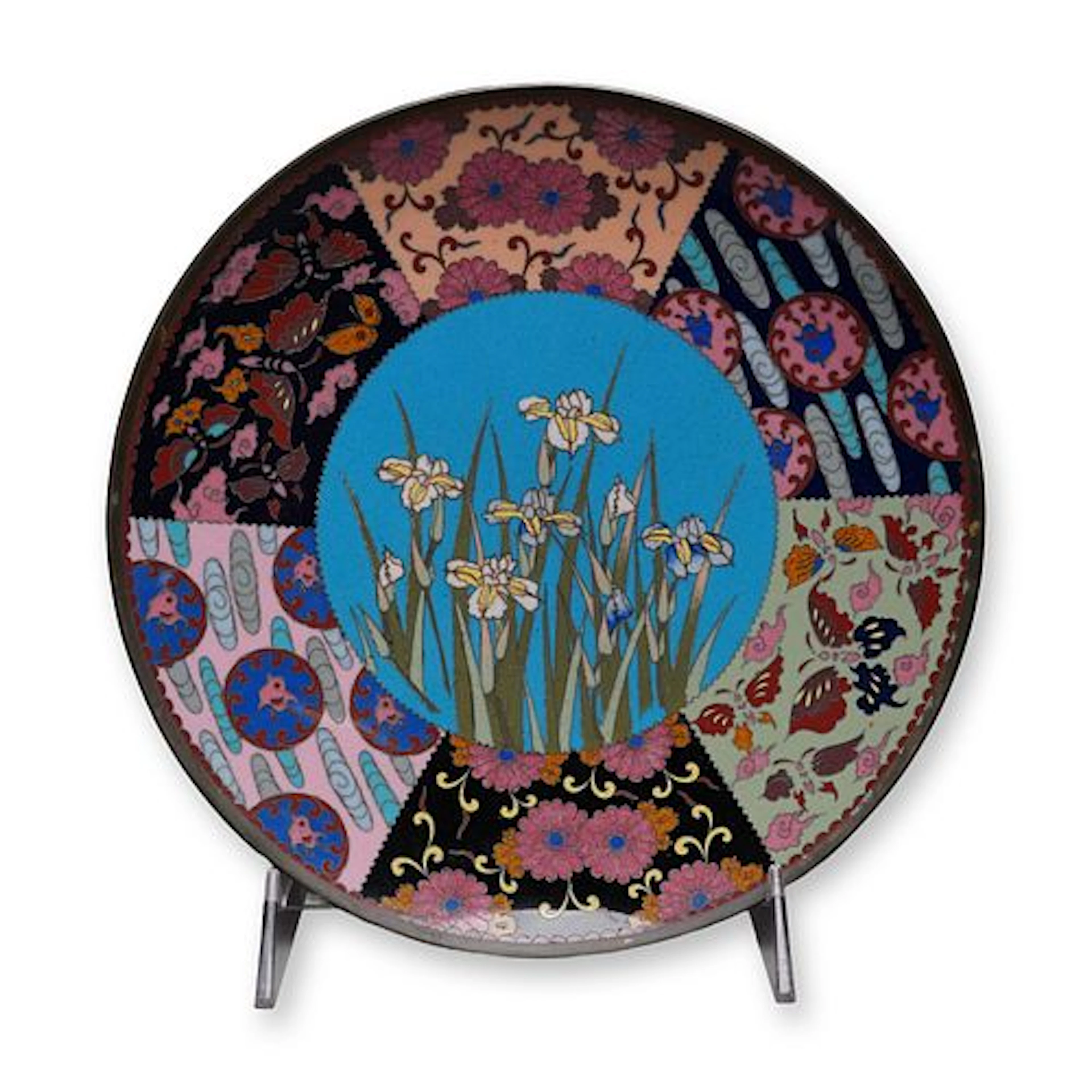 Japanese Cloisonne Plate Iris Flowers
