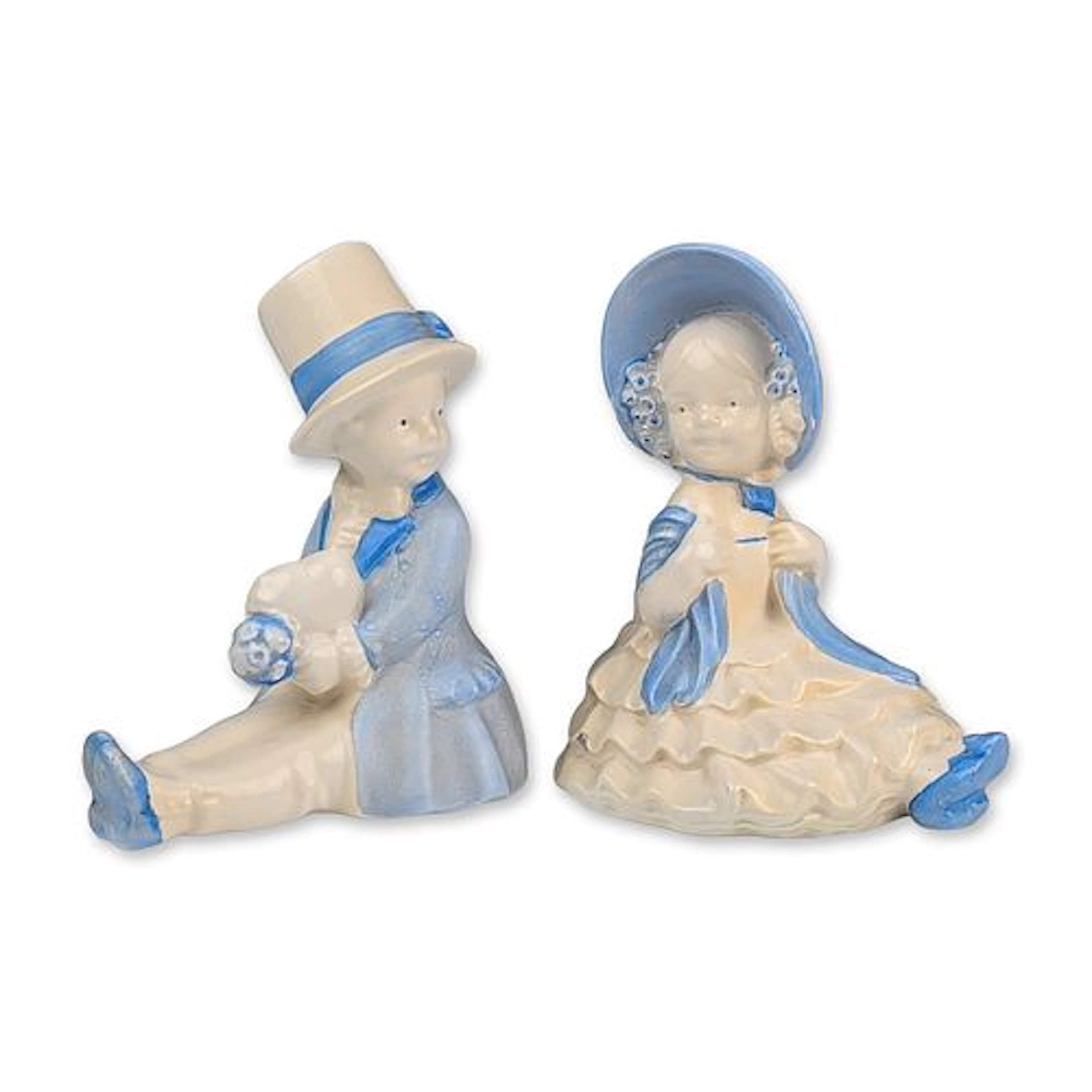 Erphila Germany Porcelain Seated Boy and Girl Figurines