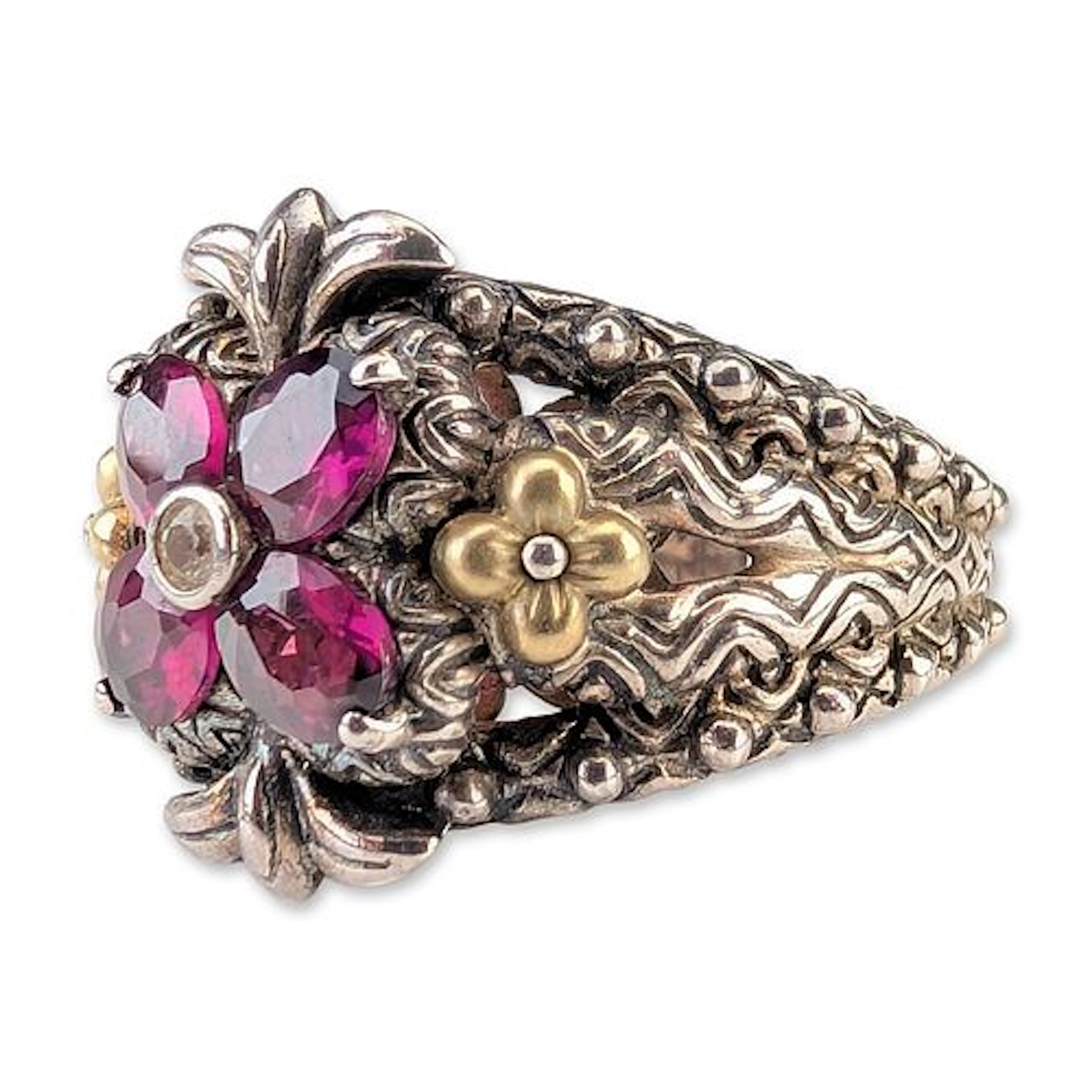 Barbara Bixby Sterling Silver and 18K Gold Garnet Ring