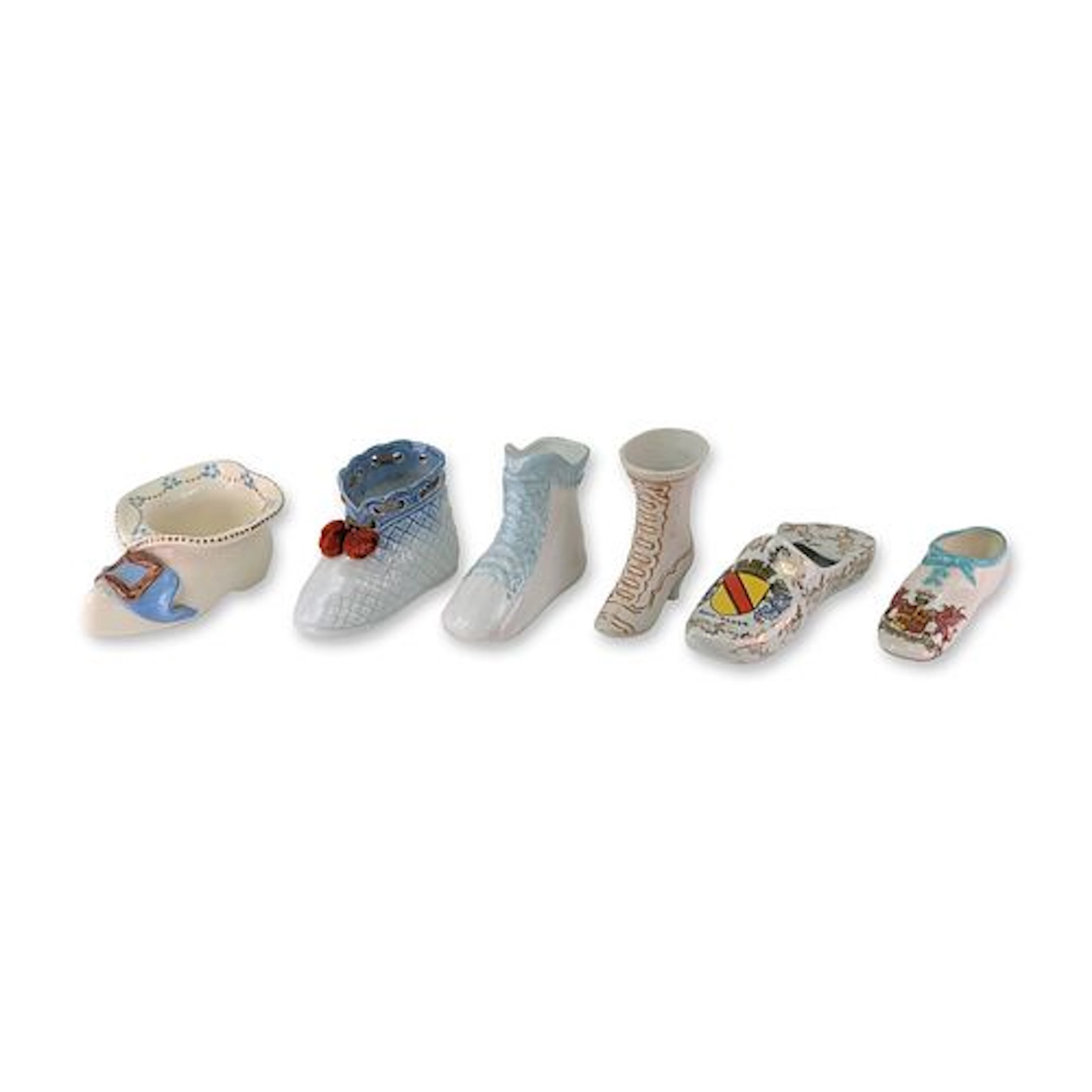 Collection of Six Decorative Porcelain and Ceramic Shoe Figurines