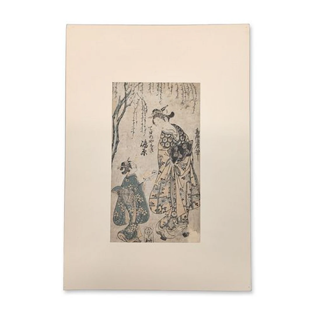 Torii Kiyohiro (Japanese 1708-1776) Woodblock Print, Girl & Attendant