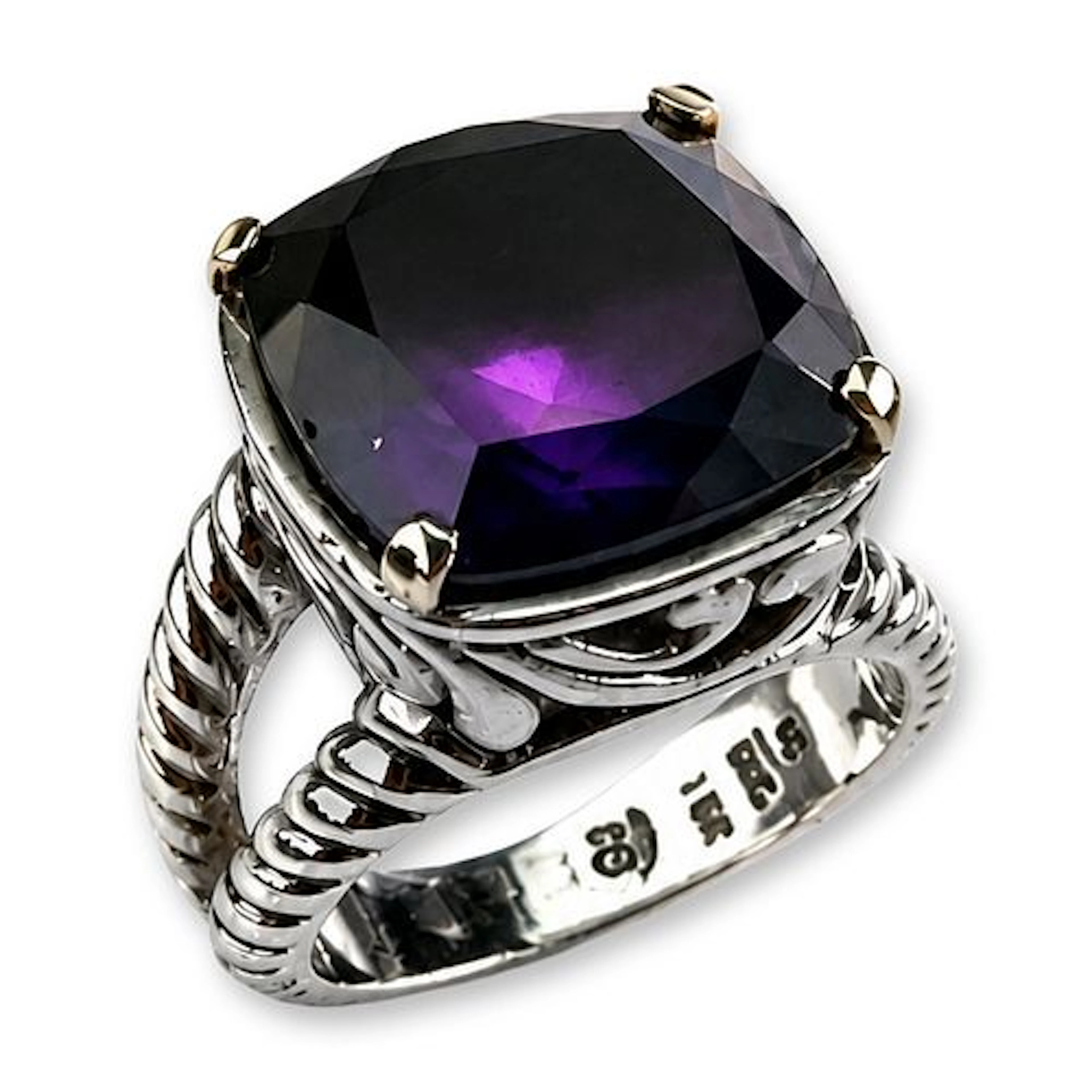David Schorr 18K and Sterling Silver Amethyst Ring