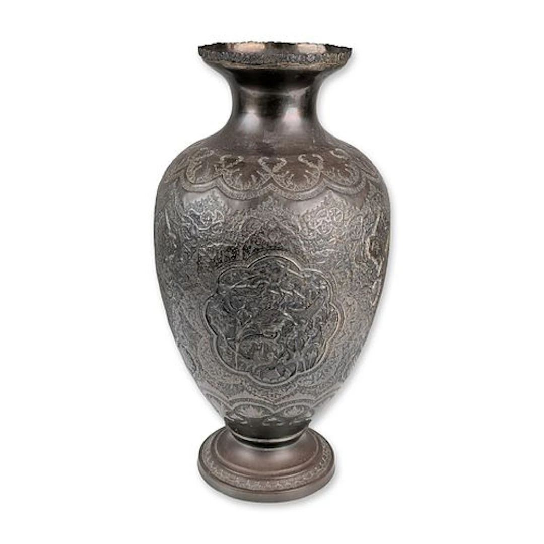 Qajar Copper Hand Etched Vase