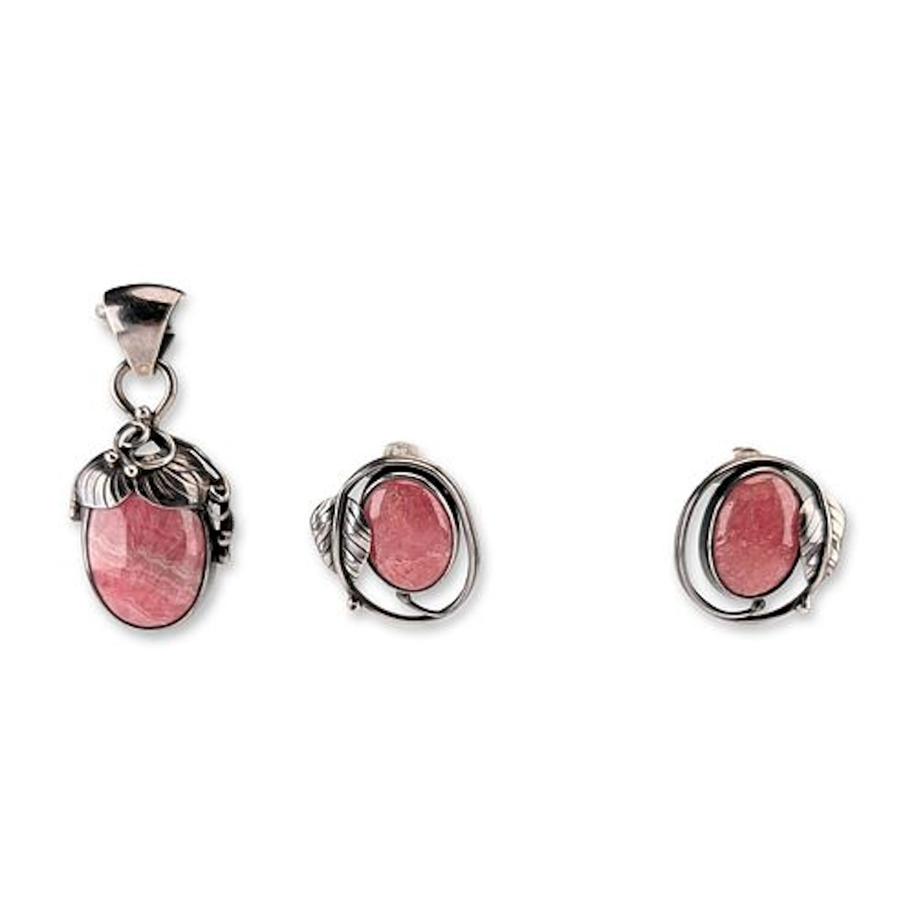 2pc Sterling Silver and Rhodochrosite Pendant and Earring Set