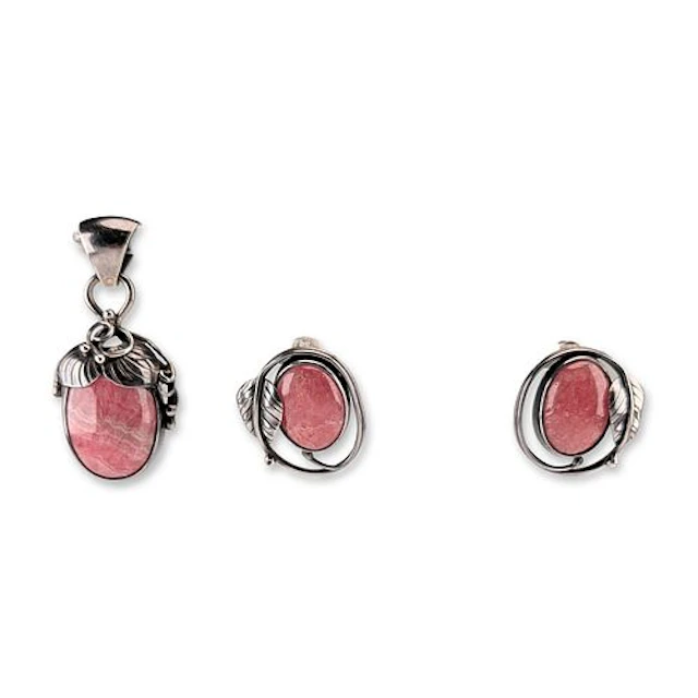2pc Sterling Silver and Rhodochrosite Pendant and Earring Set
