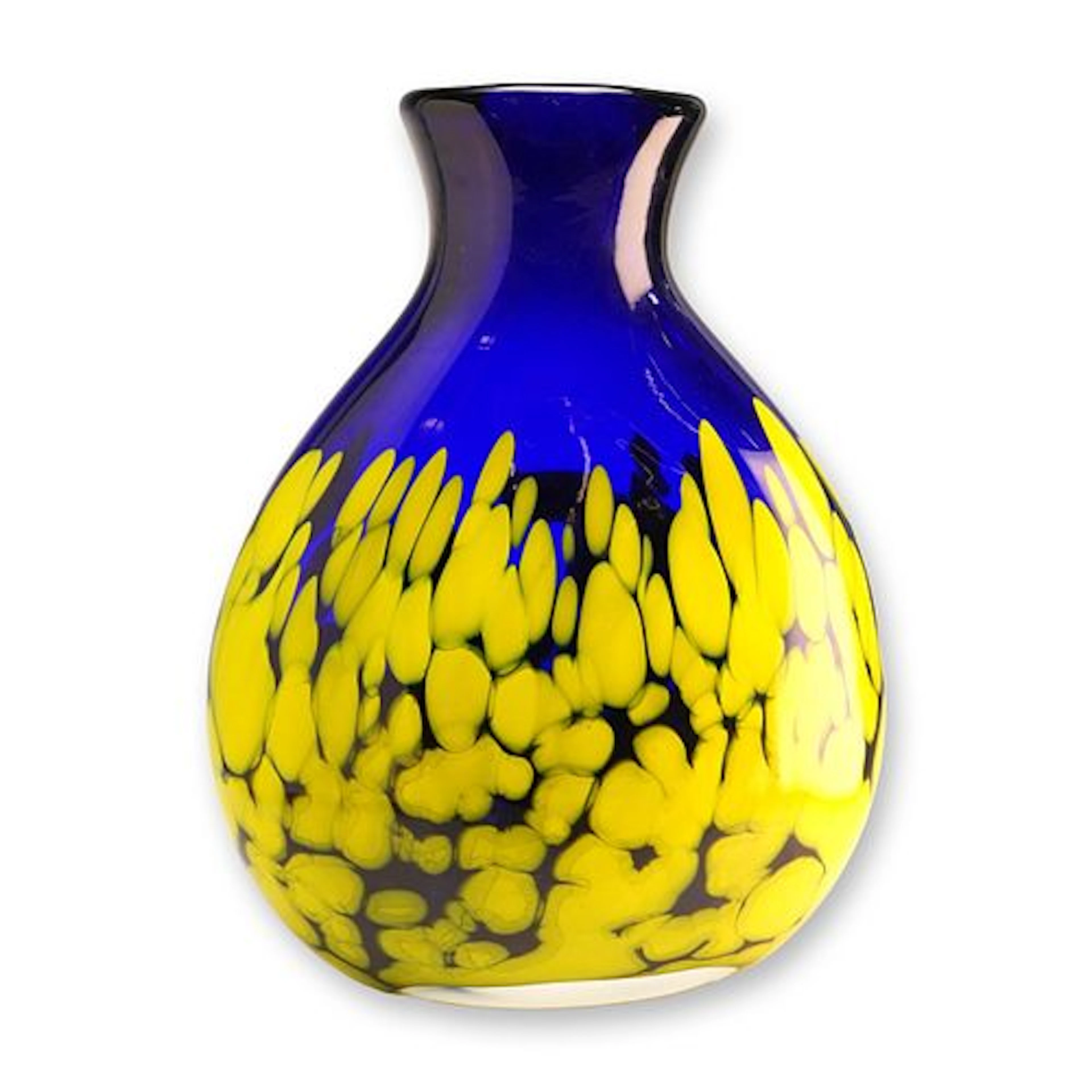 Makora Krosno Hand-Blown Cobalt Blue and Yellow Spatter Art Glass Vase