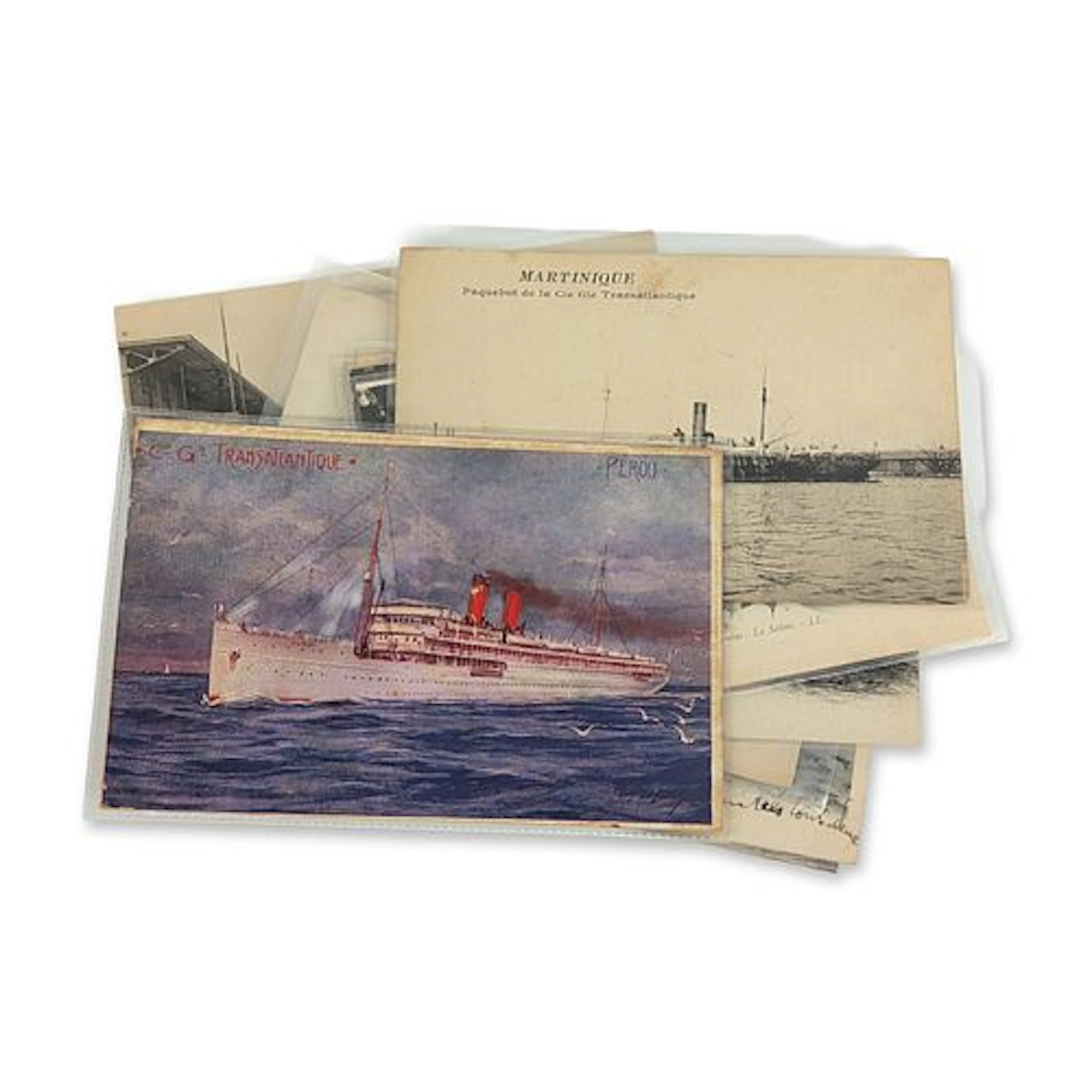 11pc Compagnie Generale Transatlantique French Line Antique Postcard Collection