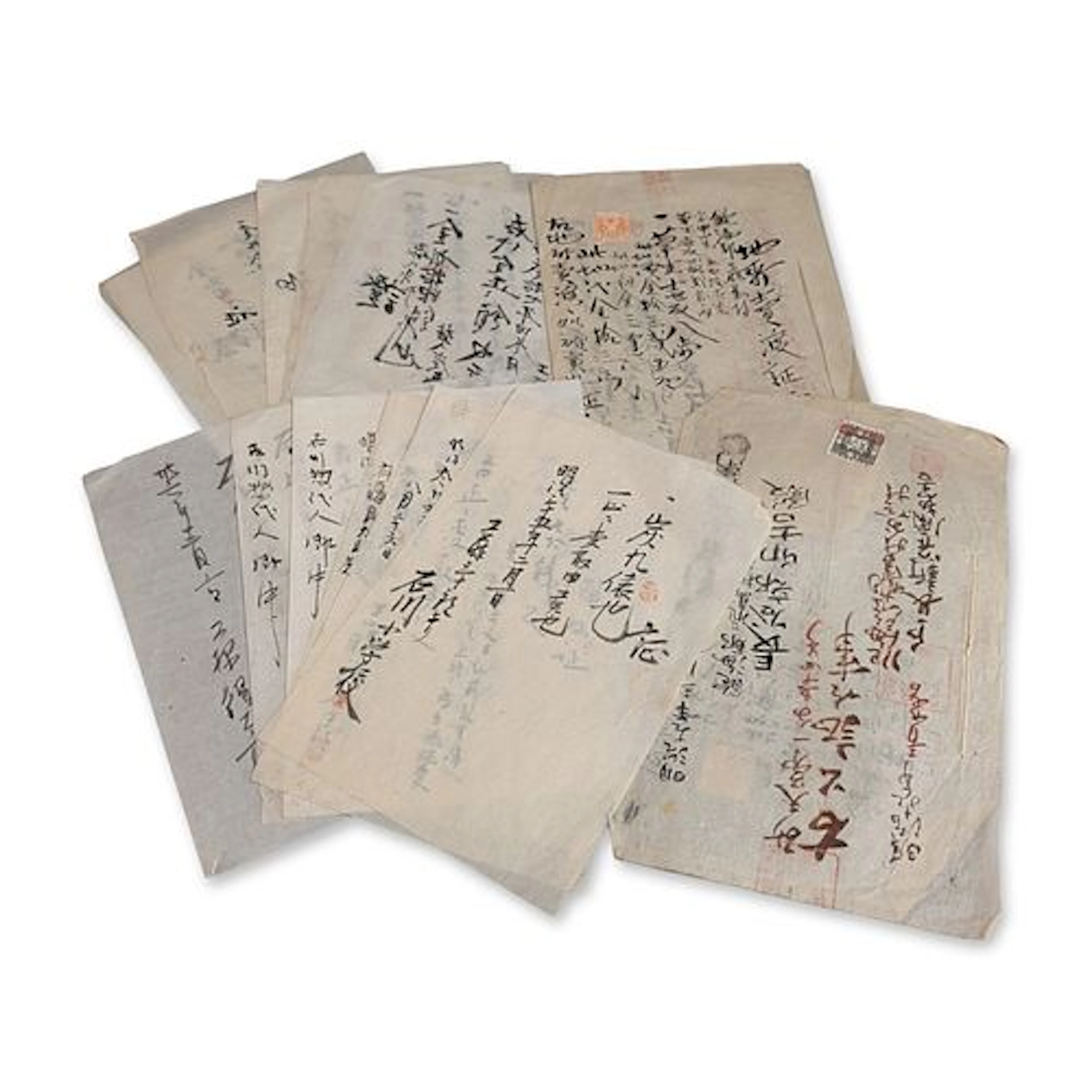 17pc Collection of Meiji Period Japanese Noto Province Calligraphy Documents