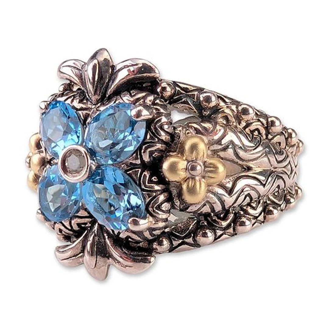 Barbara Bixby Sterling Silver and 18K Gold Blue Topaz Ring