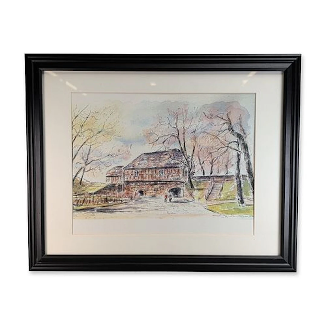 S. Wuth Watercolor and Ink Architectural Landscape Painting
