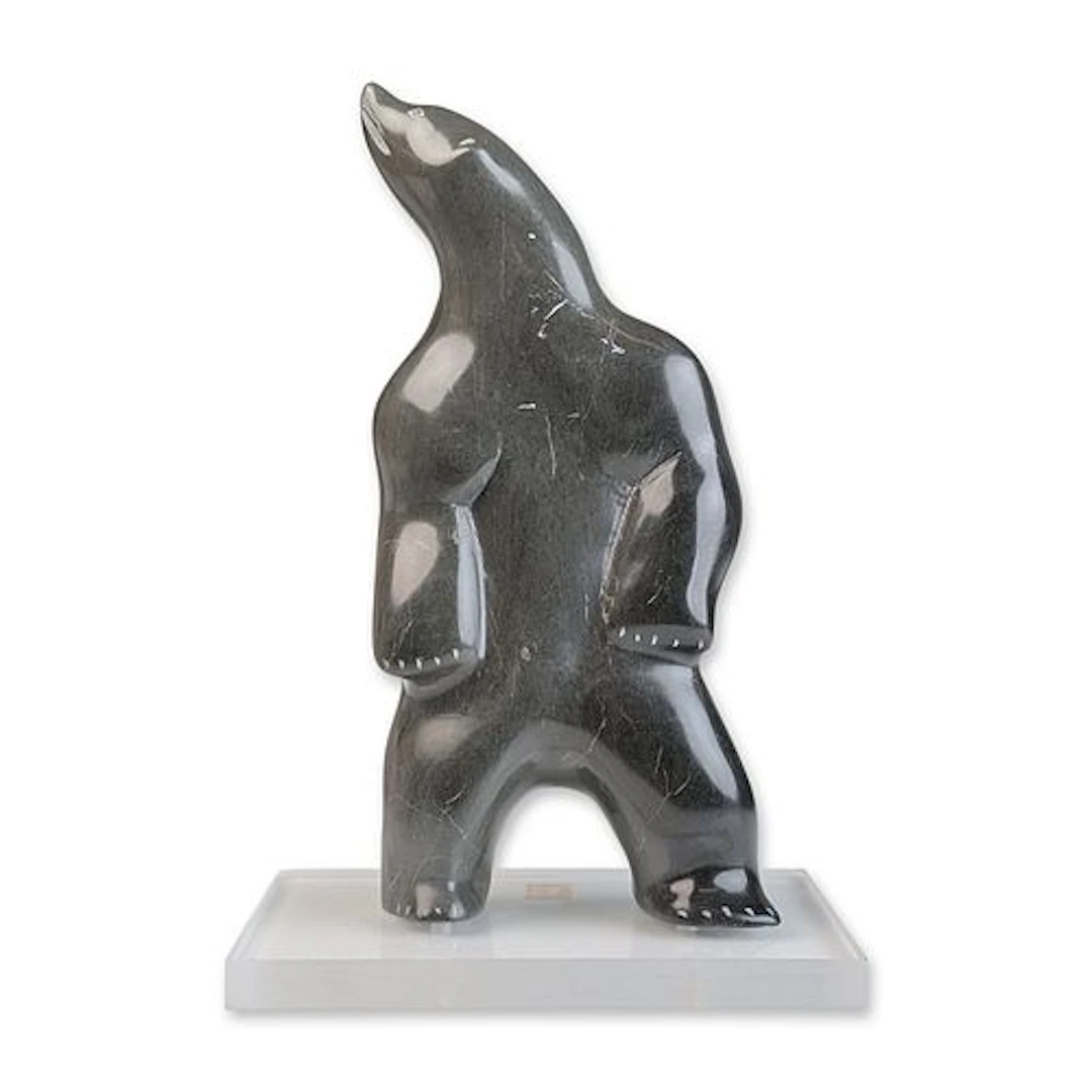 Inuit Soapstone Polar Bear Sculpture on Acrylic Base
