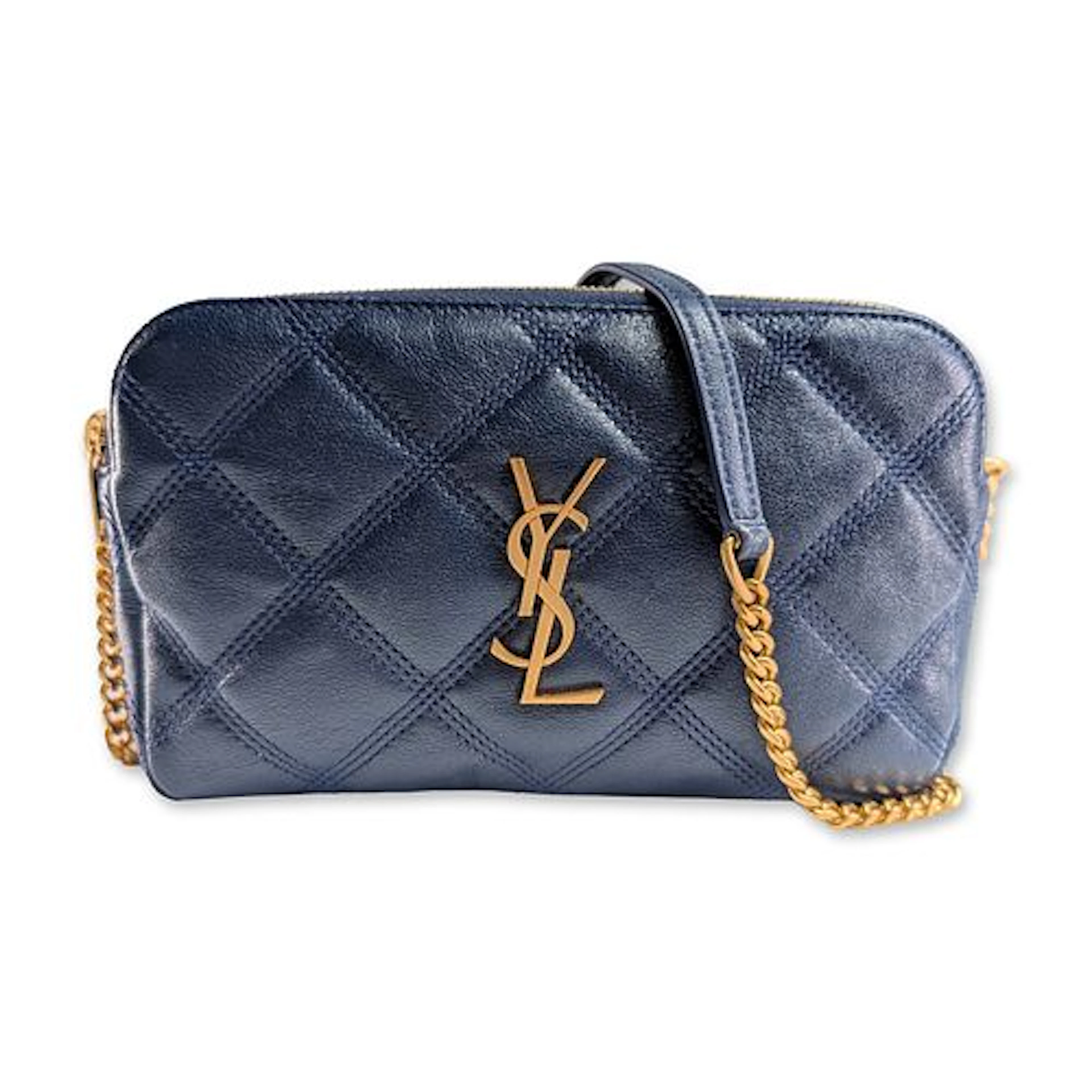 Yves Saint Laurent Paris Becky Quilted Metallic Leather Crossbody Bag w/ COA