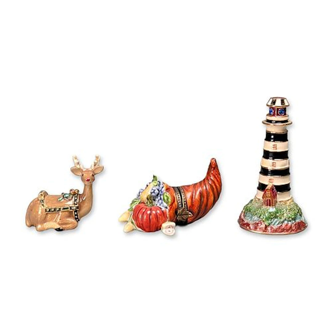 3pc Enamel, Ceramic, and Metal Bejeweled Figural Ring Boxes
