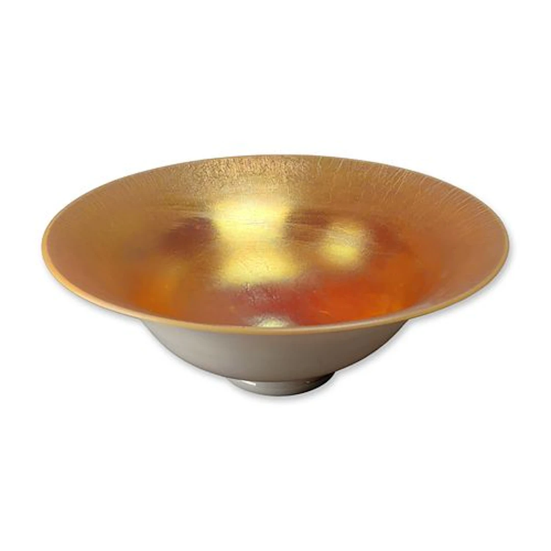 Large Iridescent Gold and Calcite Glass Flared Bowl