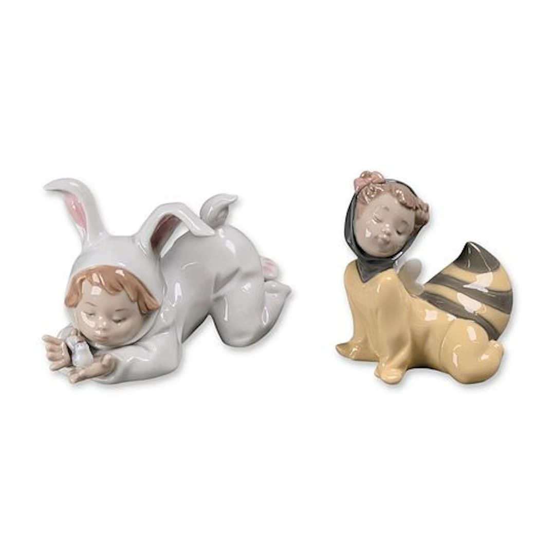 2pc Nao Porcelain Children in Animal Costume Figurines