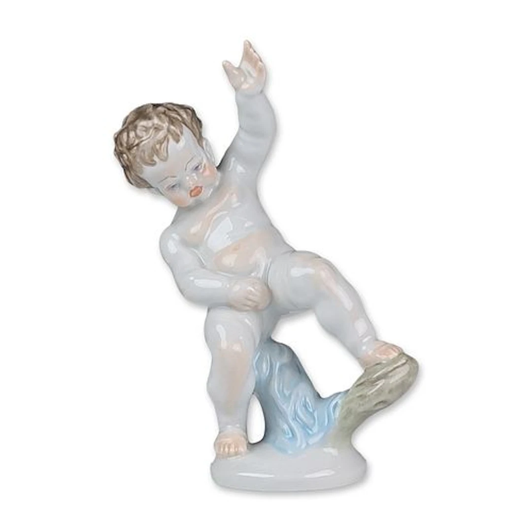 Herend Hand-Painted Porcelain Nude Boy Figurine