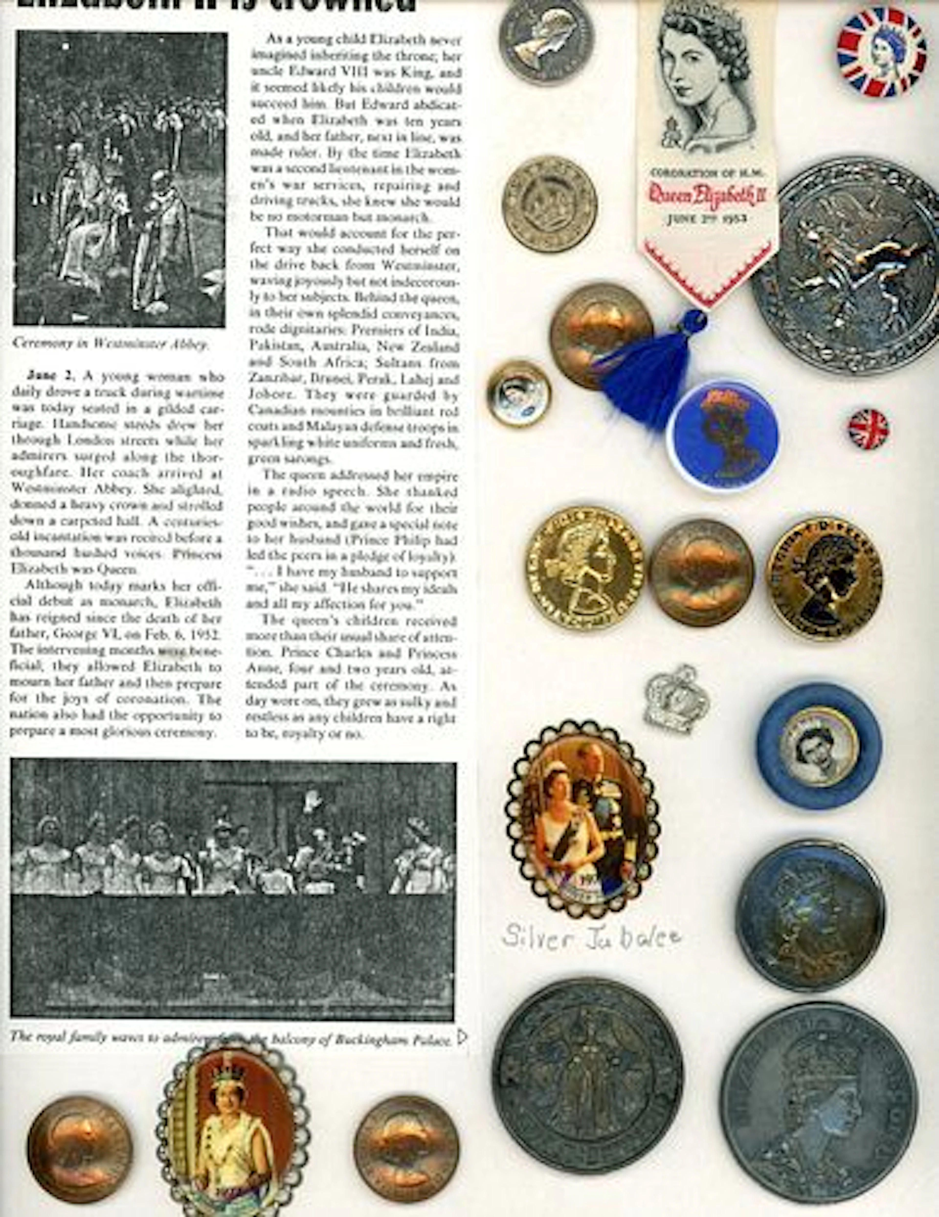 A CARD OF DIVISION THREE QUEEN ELIZABETH BUTTONS