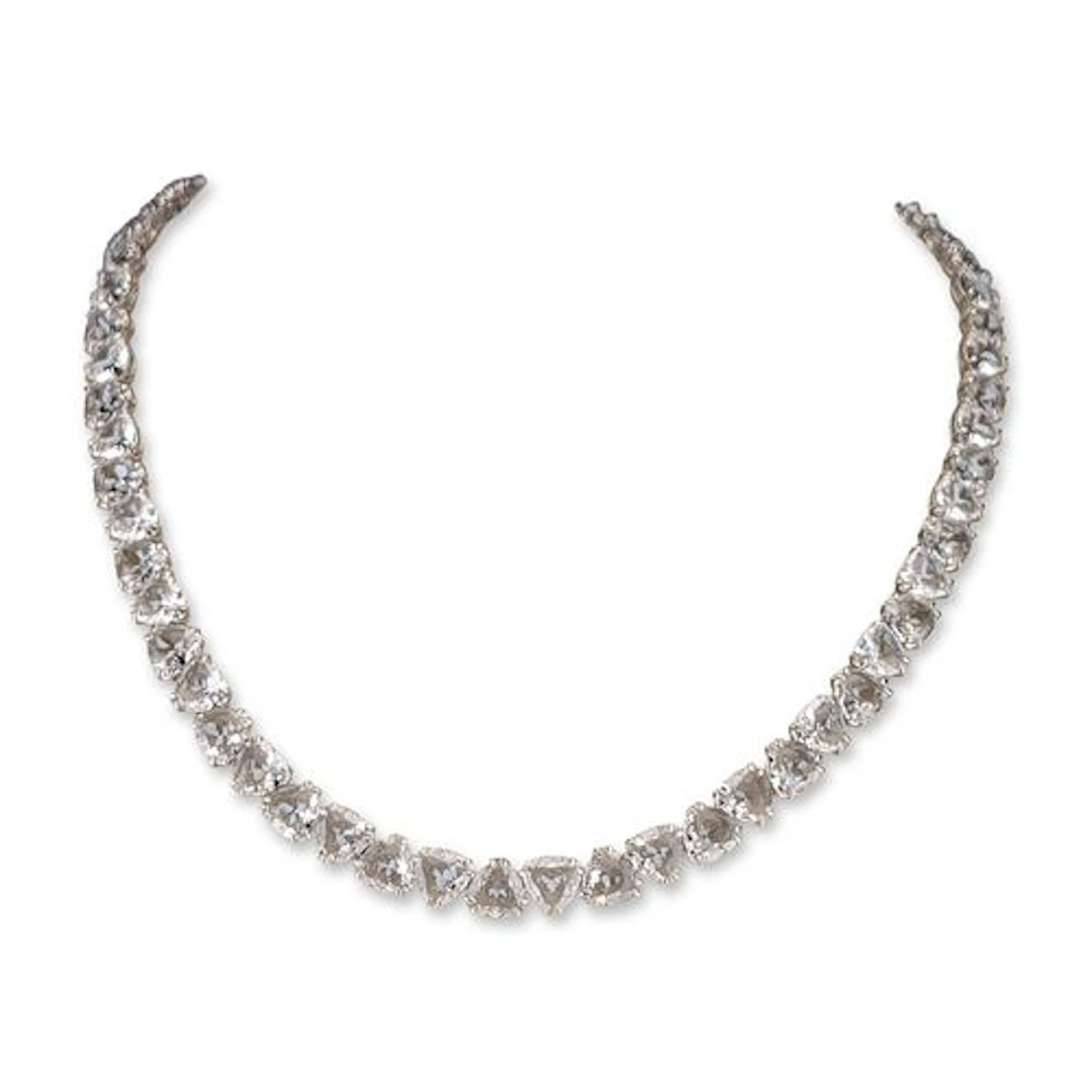 Swarovski Rhodium-Plated Trillion-Cut Crystal Tennis Necklace