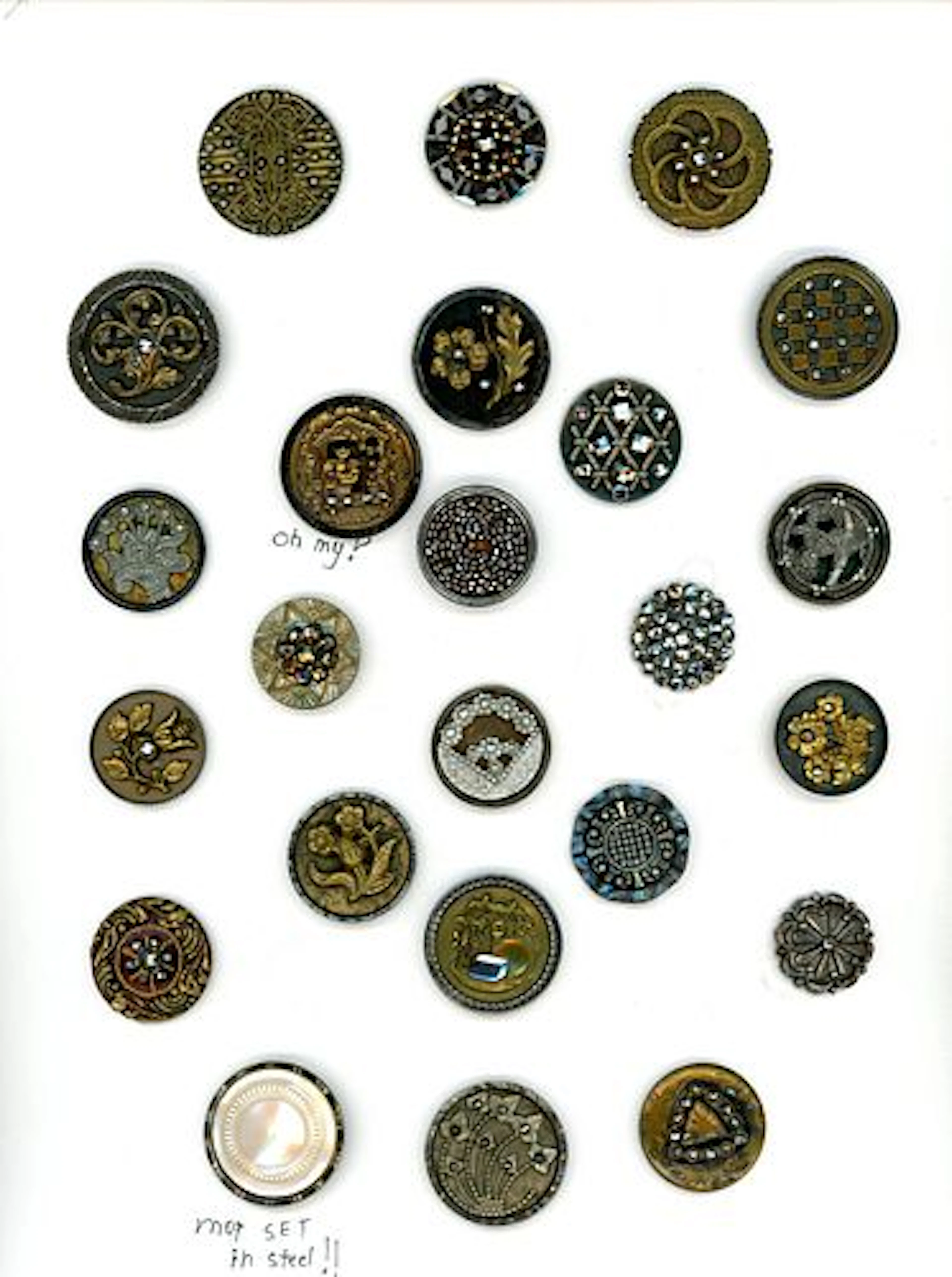 A CARD OF DIVISION ONE STEEL CUP BUTTONS
