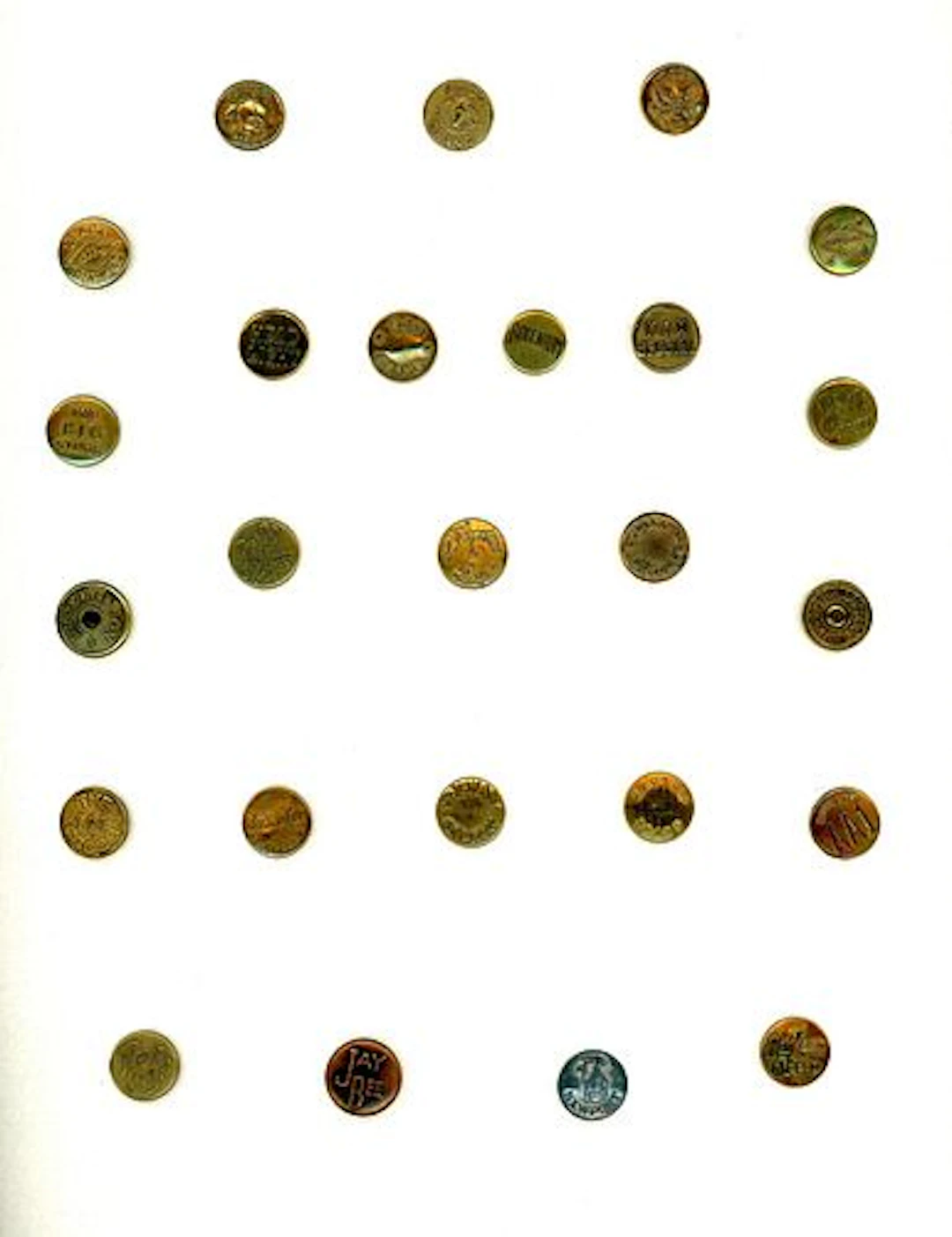 A CARD OF DIVISION ONE OVERALL BUTTONS