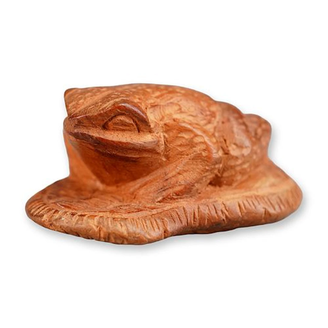 Japanese Boxwood Netsuke Toad on Straw Mat