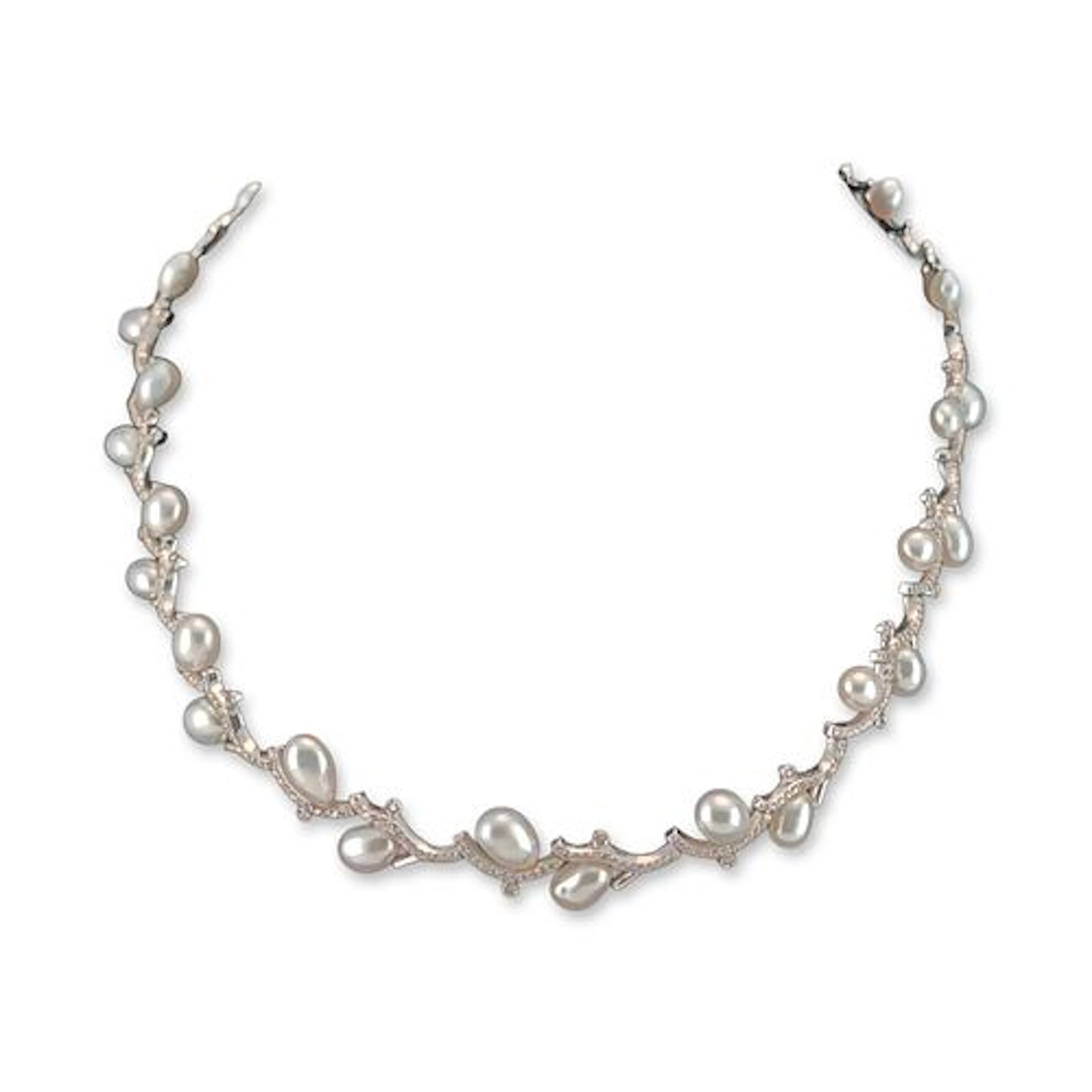 18K White Gold Pearl and 2.23ctw Diamond Necklace