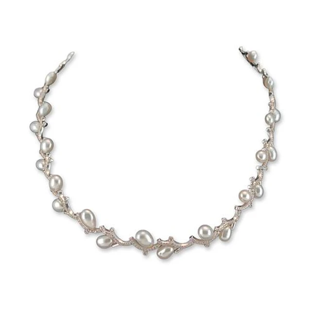 18K White Gold Pearl and 2.23ctw Diamond Necklace