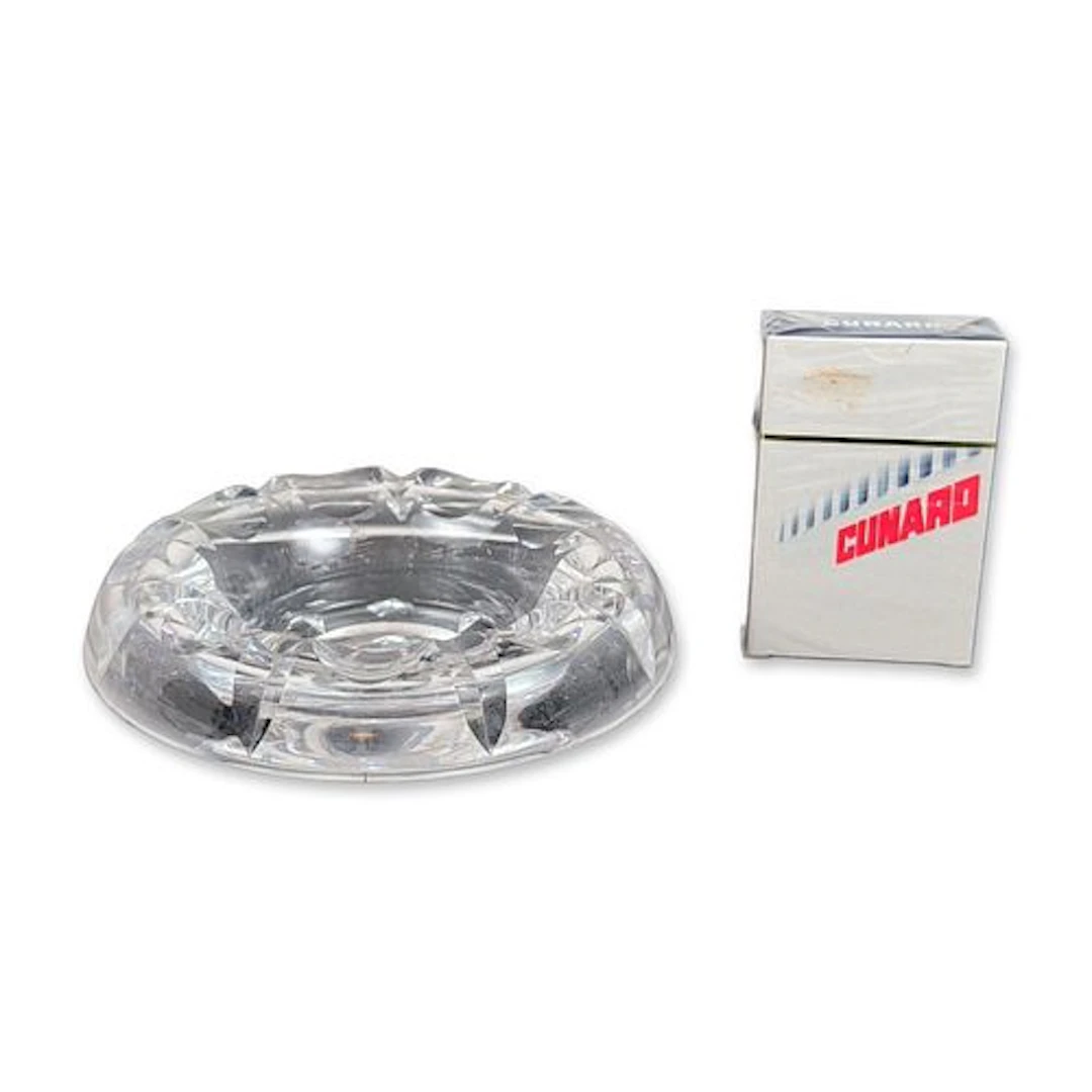 2pc Cunard Steam-Ship Company Crystal Ashtray and Deck of Playing Cards