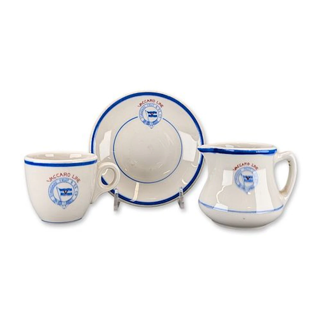 3pc Sterling China Vaccaro Line Steamship Cup, Saucer and Creamer