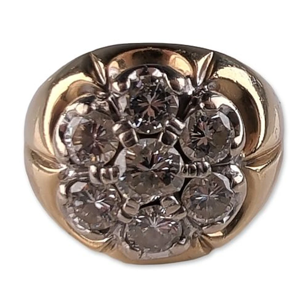 14K Gold Mens Cluster Diamond Ring