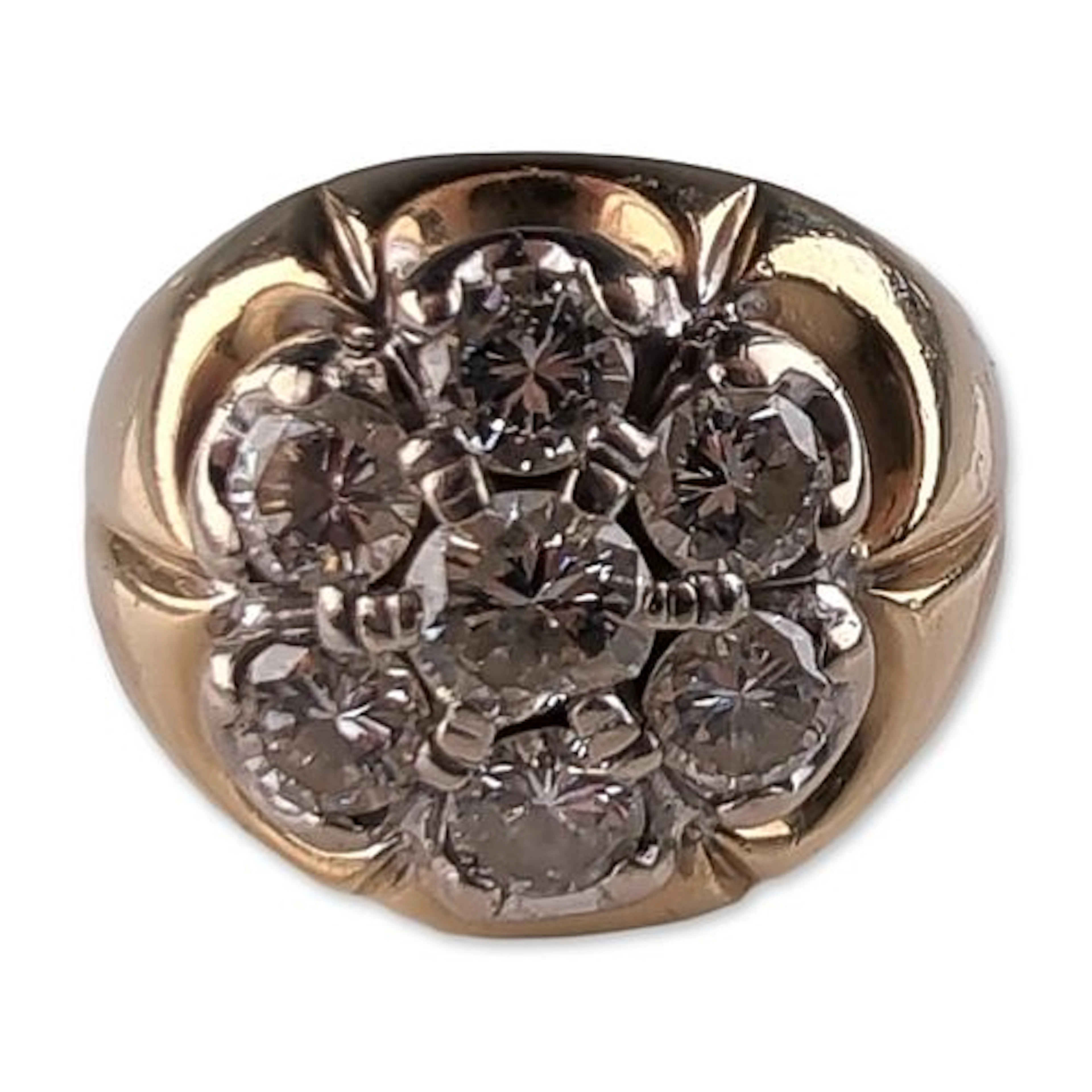 14K Gold Mens Cluster Diamond Ring